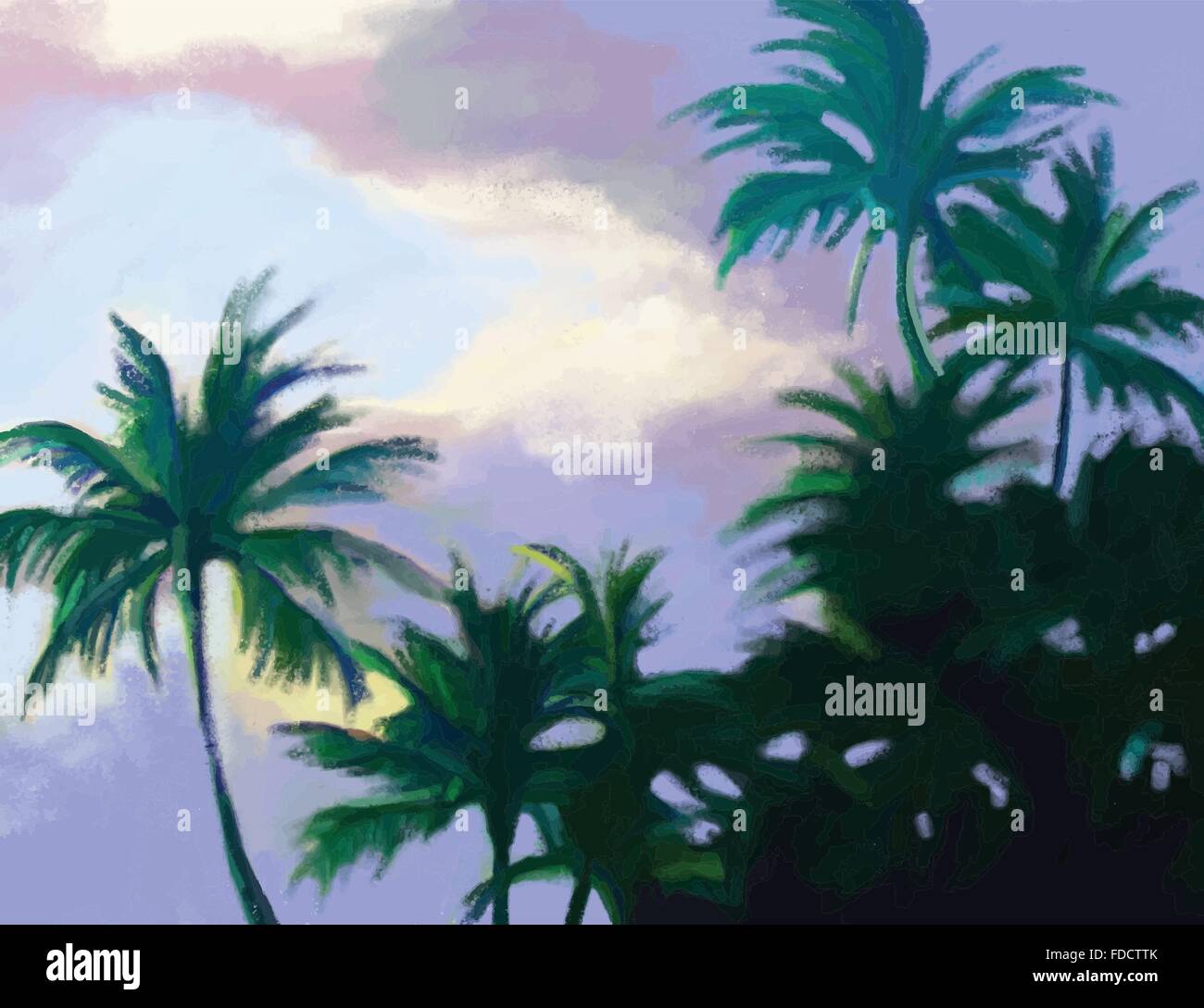 Palmiers peinture avec sunrise background Illustration de Vecteur