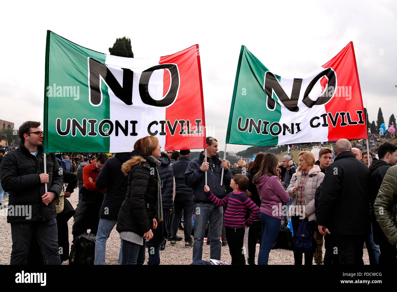 Rome, Italie. Jan 30, 2016 bannière., pas d'unions civiles Rome 30 janvier 2016. Le Circus Maximus. Le jour de la famille 2016. Crédit photo Samantha Zucchi Insidefoto : Insidefoto/Alamy Live News Banque D'Images