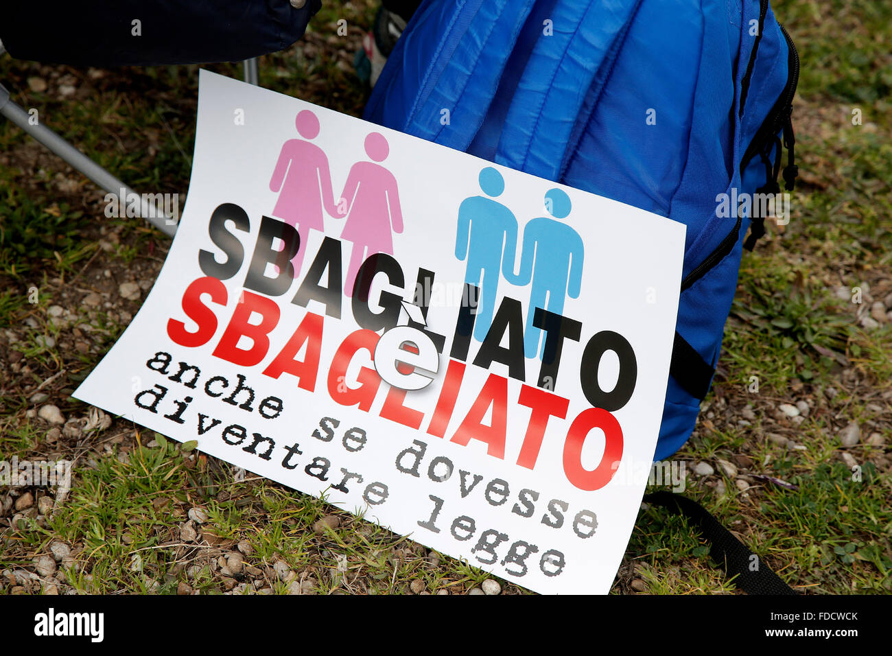 Rome, Italie. Jan 30, 2016. Banner man-homme et femme-femme est mauvais Rome 30 janvier 2016. Le Circus Maximus. Le jour de la famille 2016. Crédit photo Samantha Zucchi Insidefoto : Insidefoto/Alamy Live News Banque D'Images