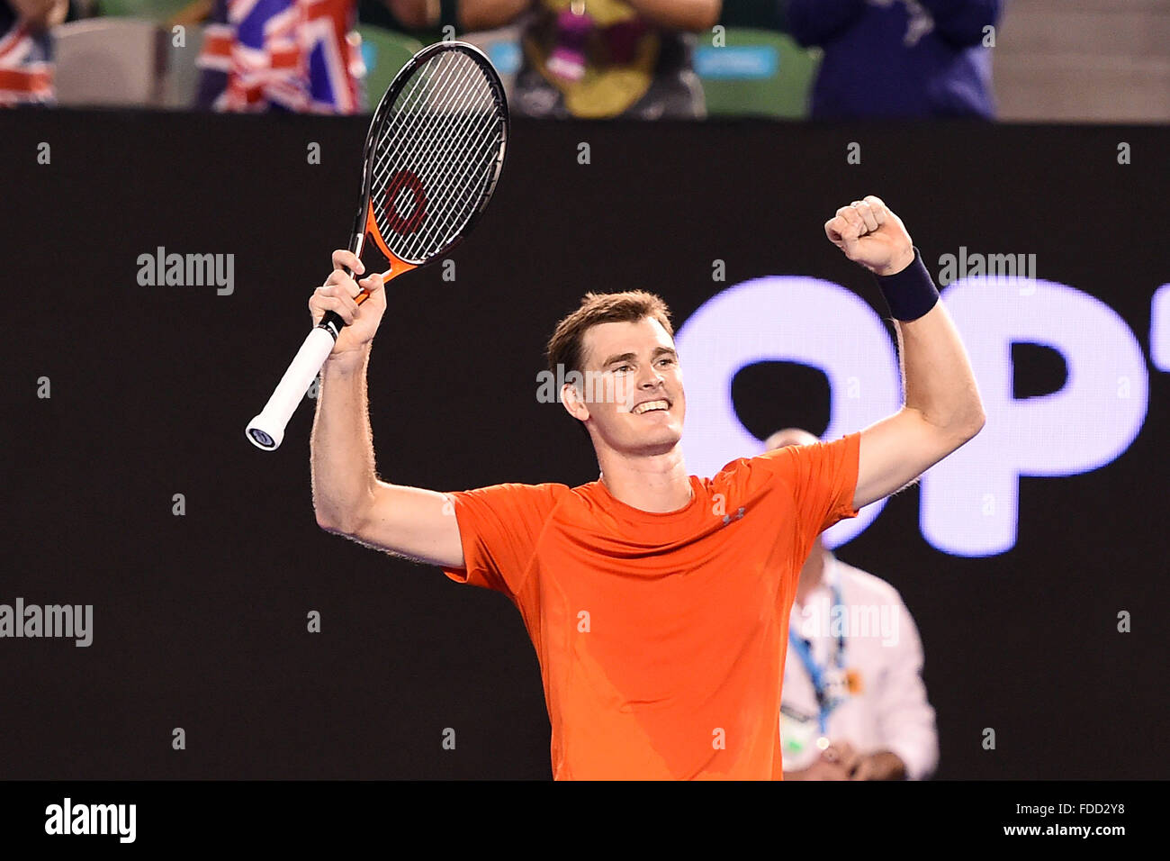 Melbourne Park, Melbourne, Australie. Jan 30, 2016. Australian Open tennis championships. Mens Doubles final. Jamie Murray (GBR) et Bruno SOARES (BRA) bat Daniel Nestor et Radek Stepanek 2-6 6-4 7-5. Jamie Murray (GBR) célèbre la victoire : Action Crédit Plus Sport/Alamy Live News Banque D'Images