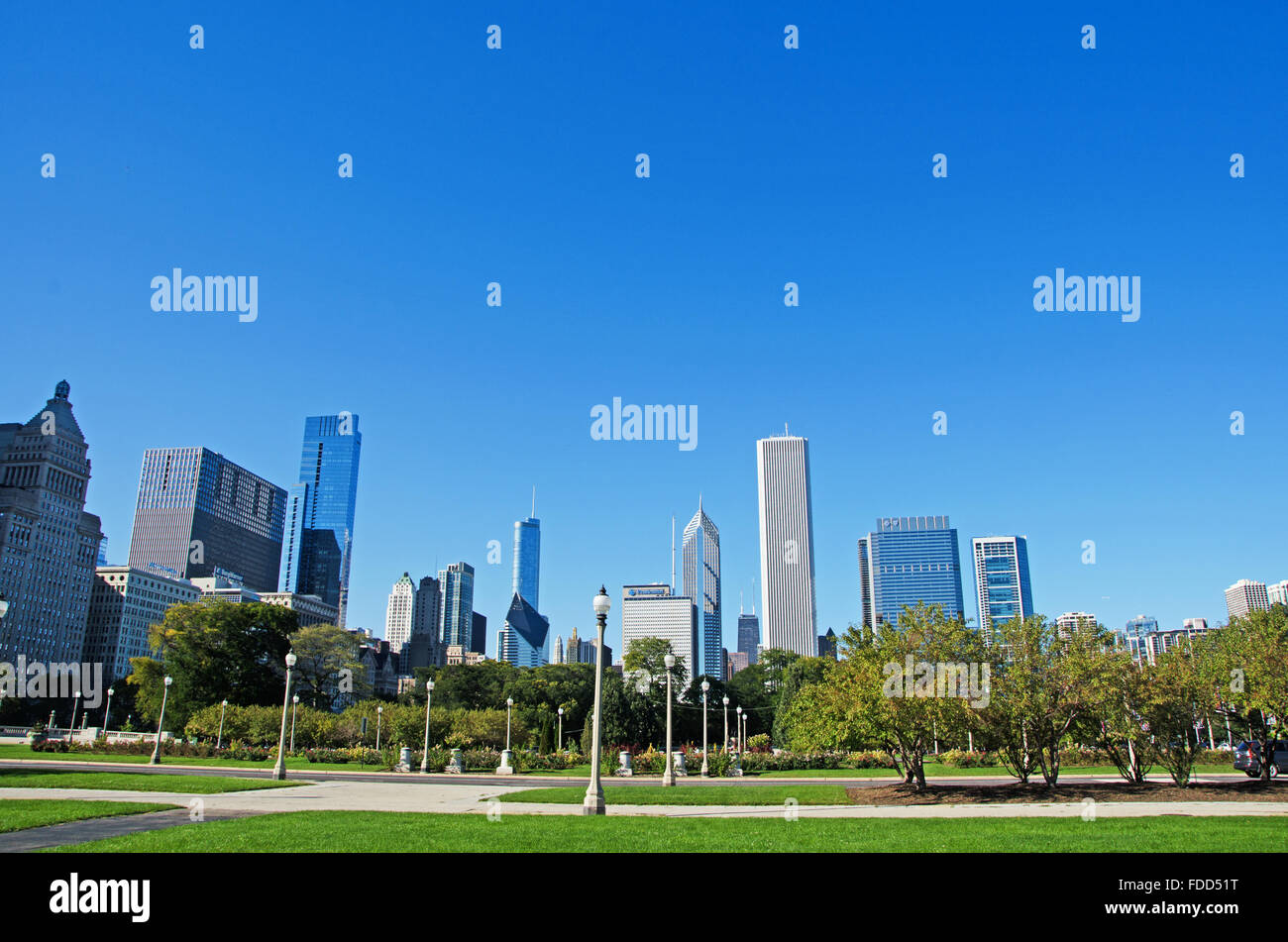 Chicago, Illinois, États-Unis d'Amérique : skyline vu de Grant Park Banque D'Images