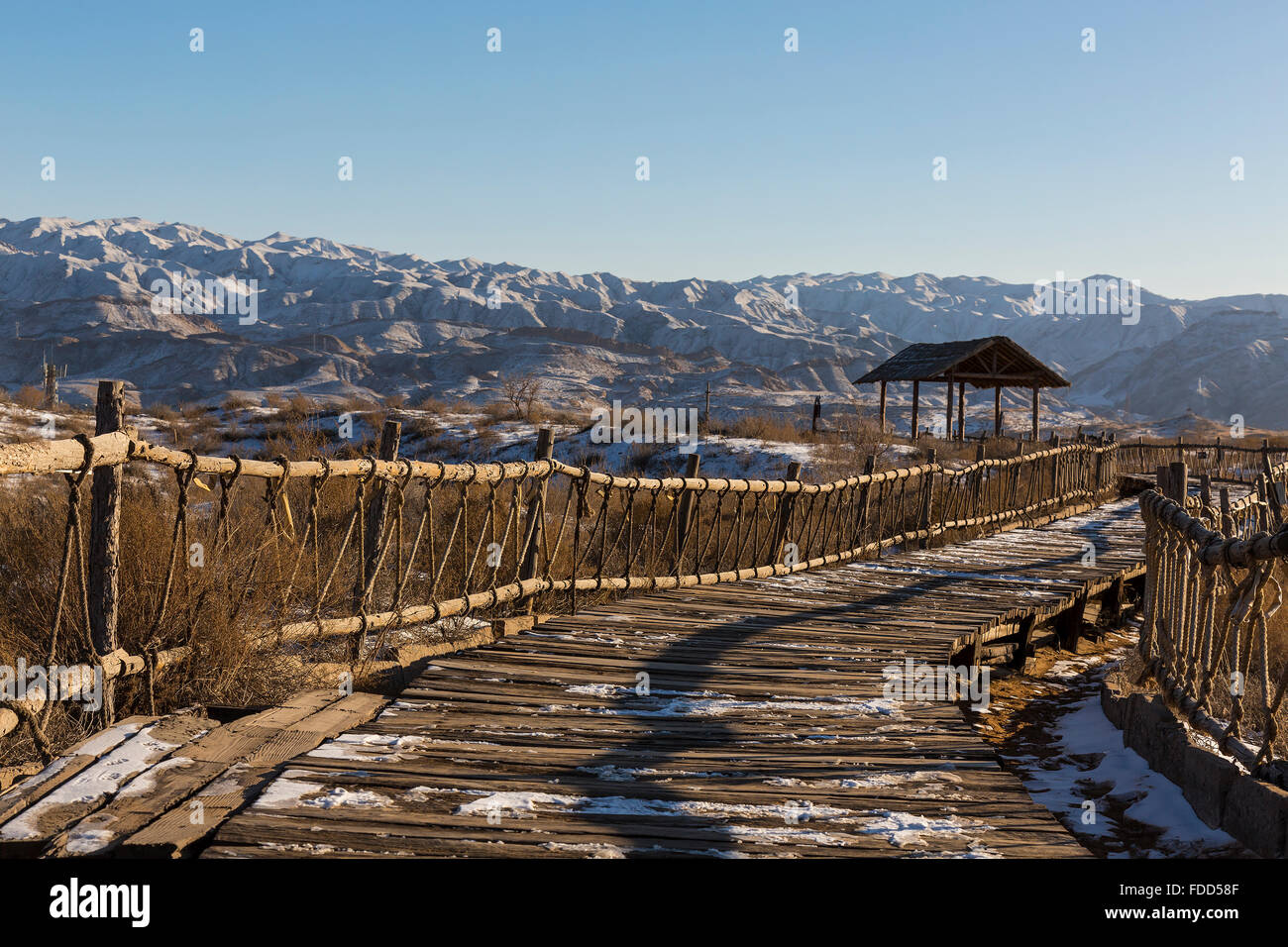 Chemin de randonnée au Parc National de Shapotou - Ningxia, Chine Banque D'Images