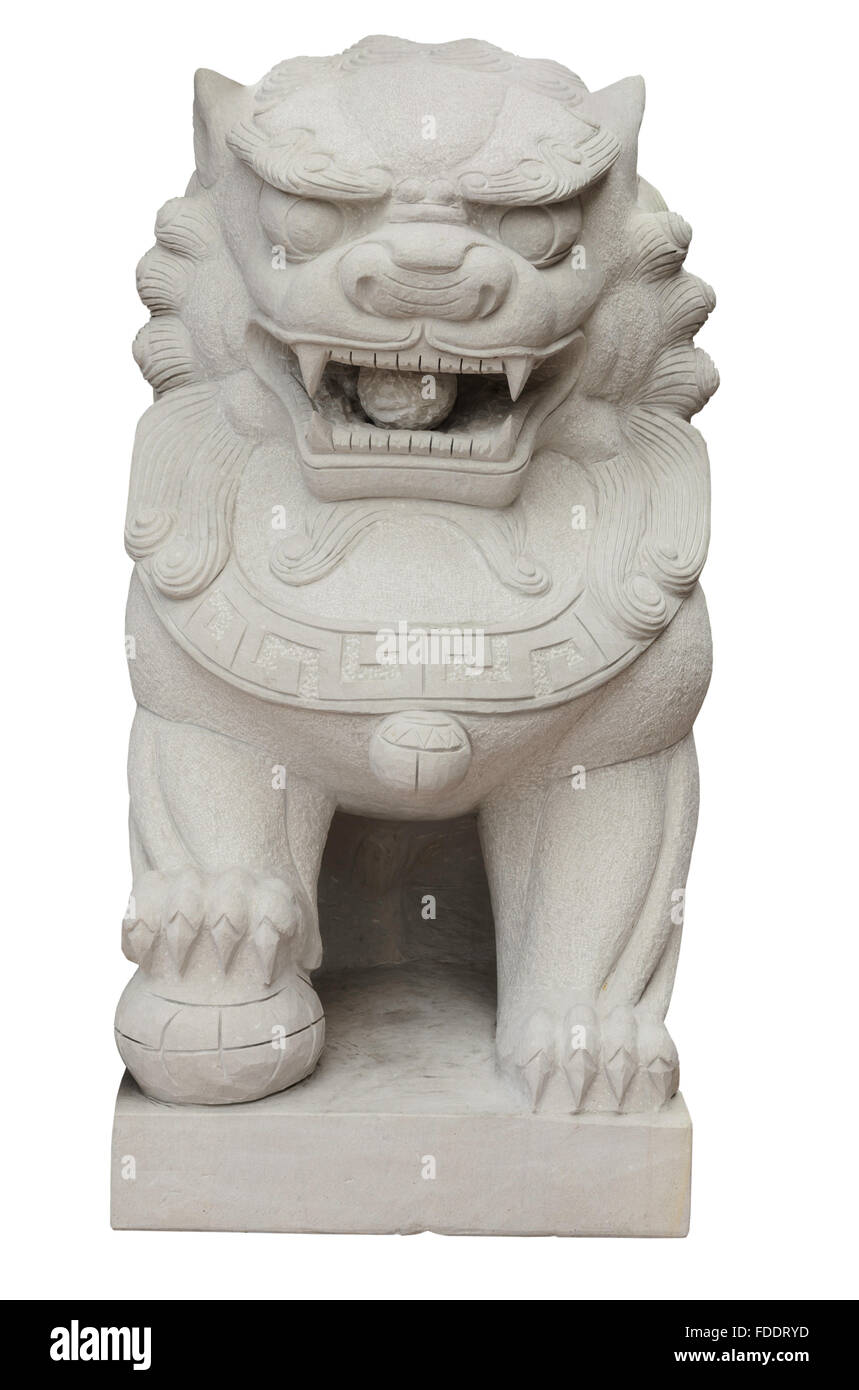 Des statues de lion dans un style chinois sur la porte du temple général en Thaïlande. Banque D'Images