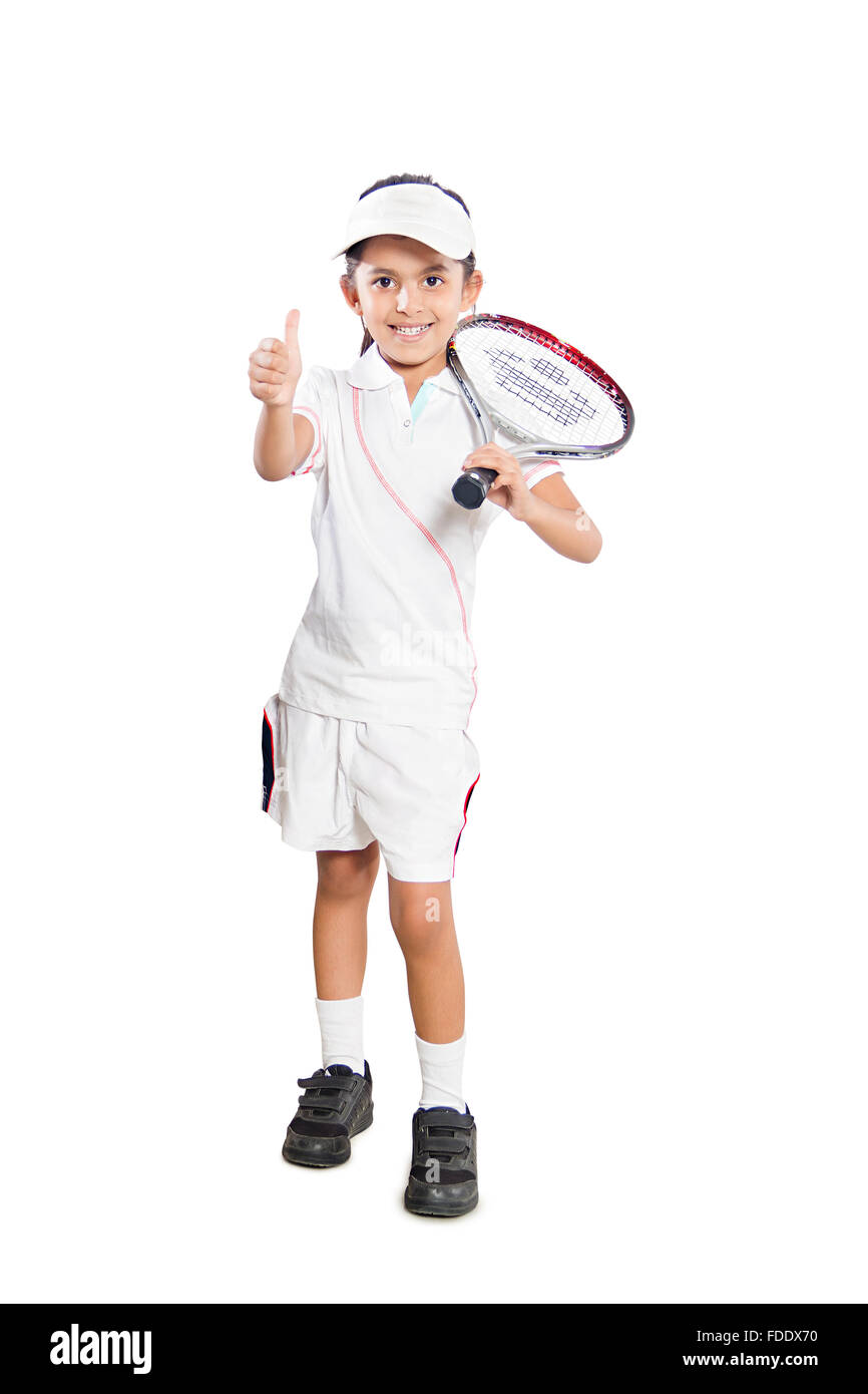 1 personne seule détermination fille jeux de sport tennis de la réussite des élèves montrant Thumbs up Banque D'Images