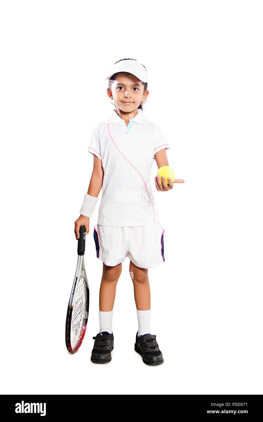 1 personne seule détermination girl hobby kid player smiling standing tennis succès Banque D'Images