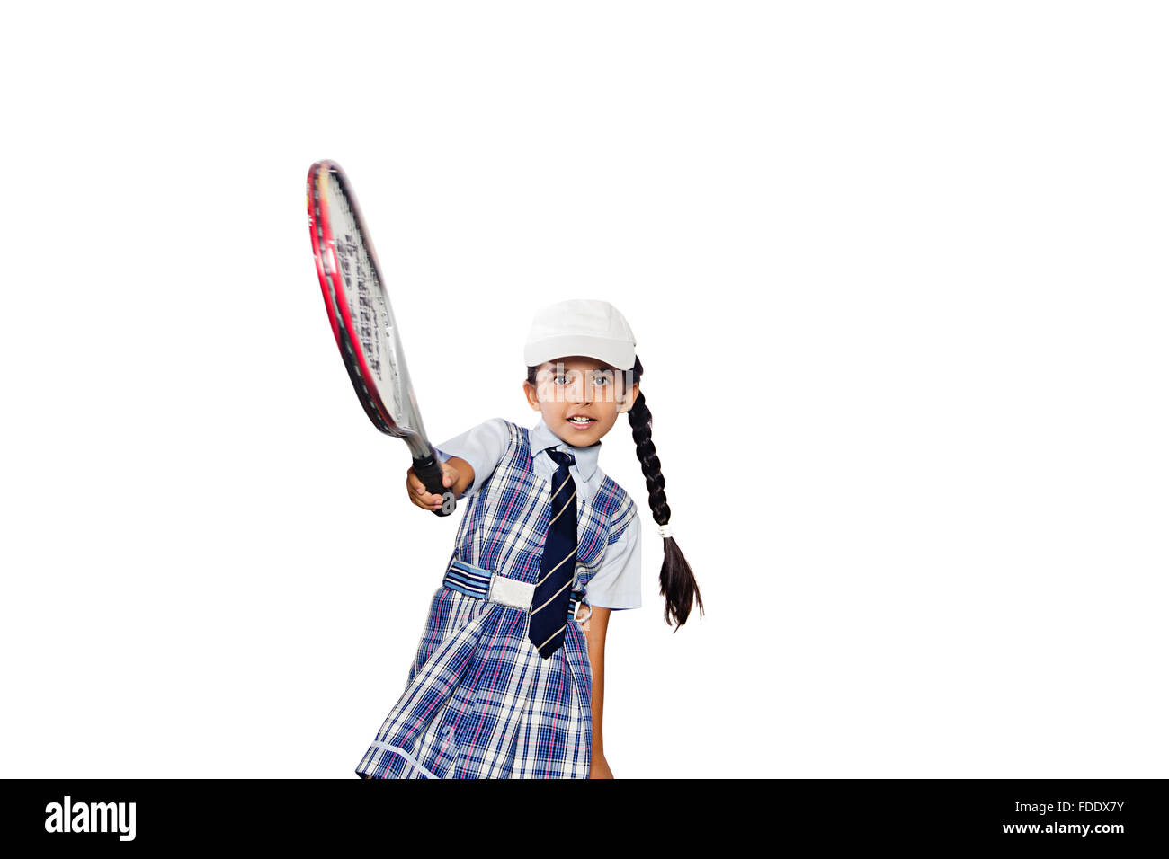 1 personne seule détermination girl smiling standing école raquette tennis étudiant Banque D'Images
