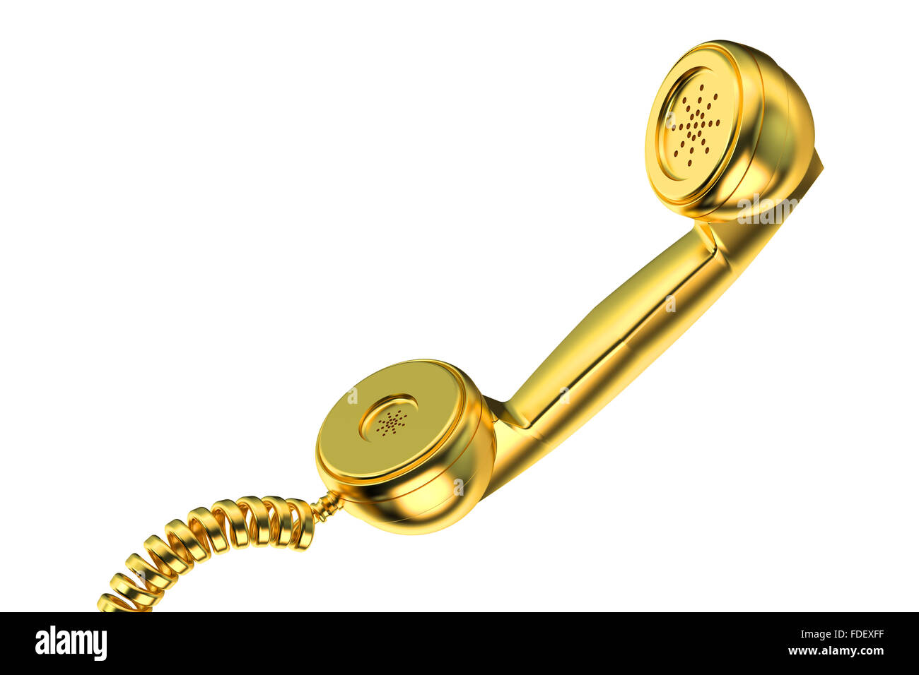 Golden combiné téléphonique isolé sur fond blanc Banque D'Images