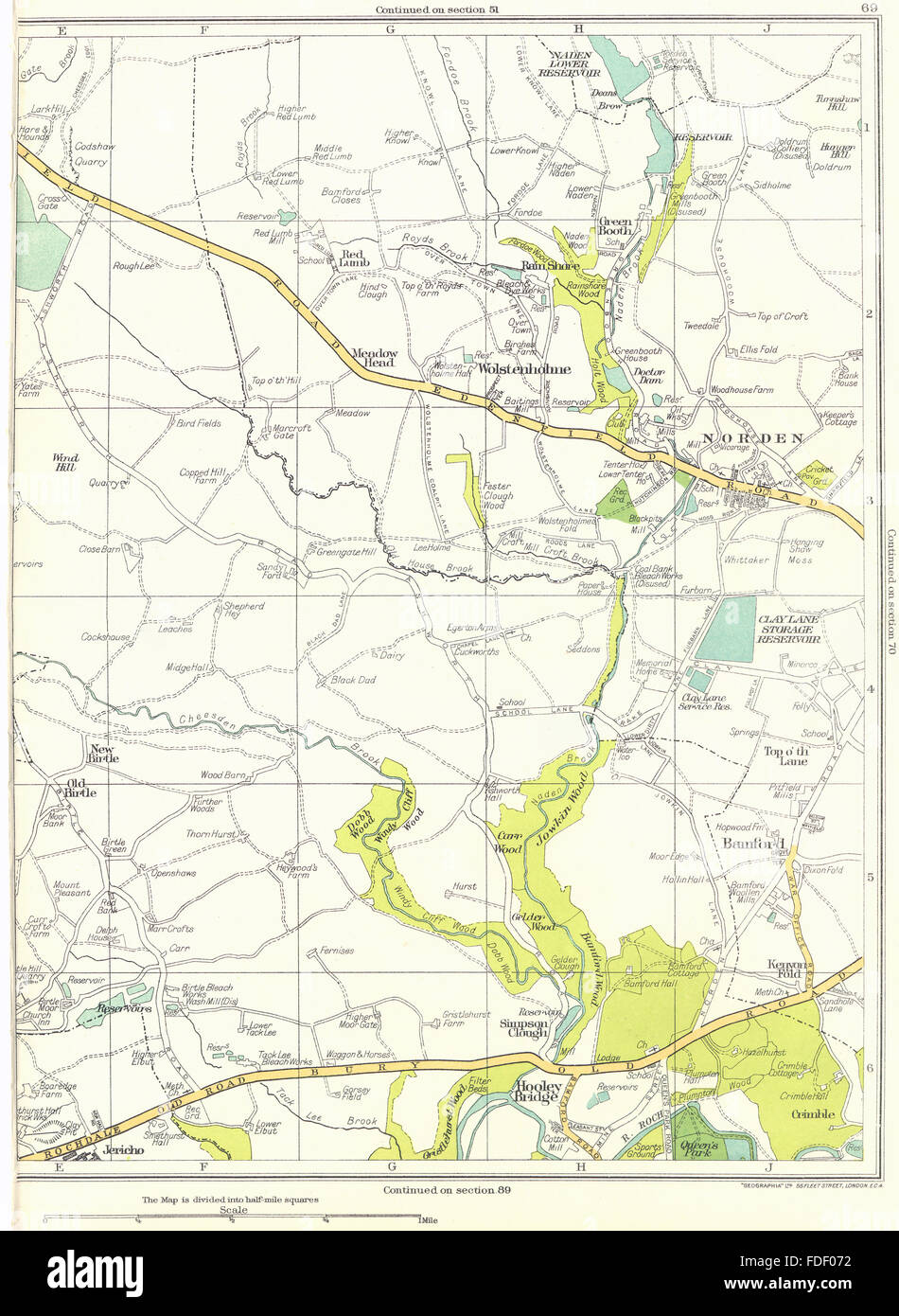 LANCASHIRE Hooley Bridge Simpson Clough Bamford Norden Wolstenholme 1935 carte Banque D'Images