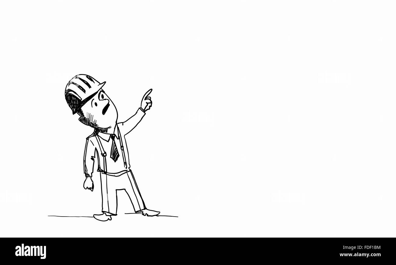 Caricature de l'homme constructeur de casque sur fond blanc Banque D'Images