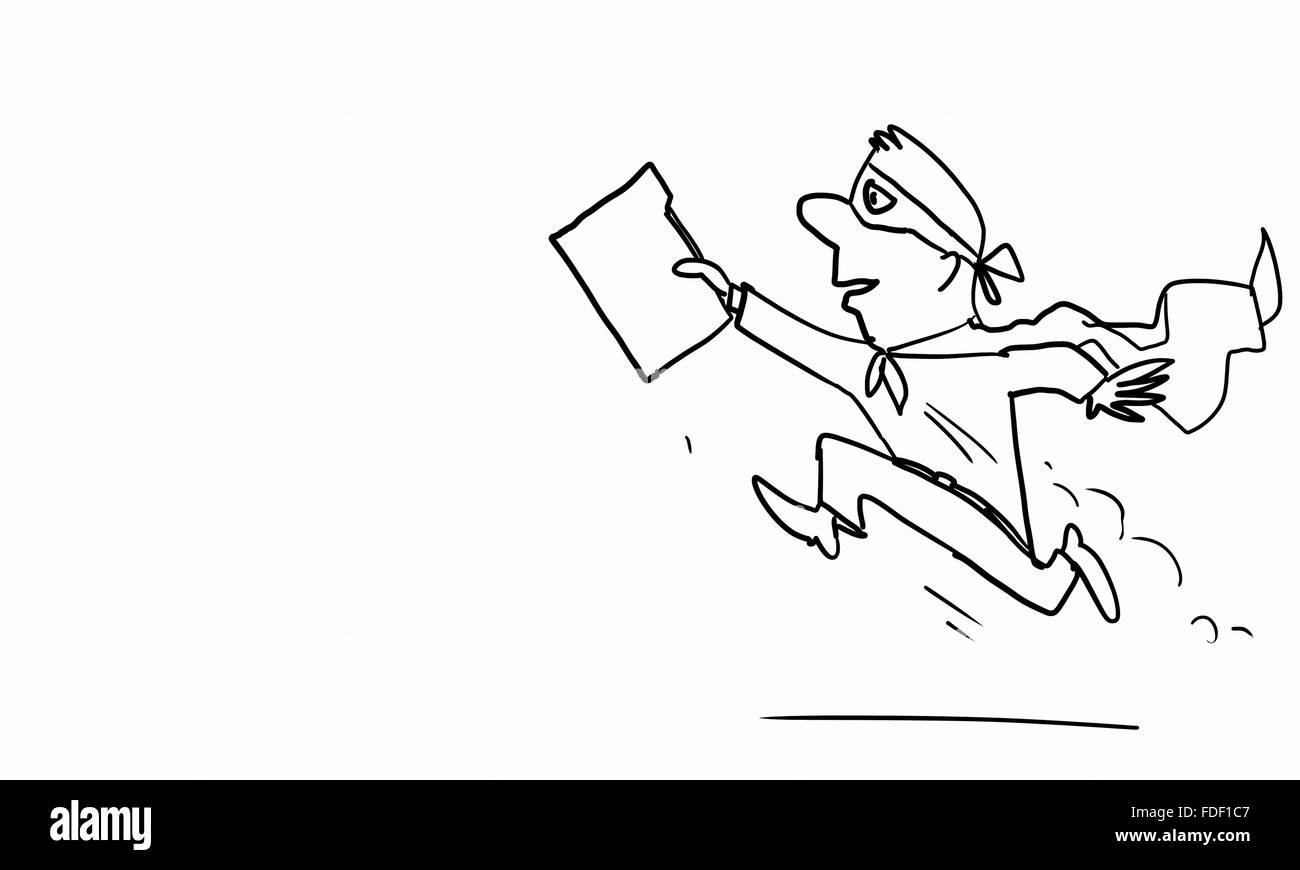 Caricature de funny running woman on white background Banque D'Images