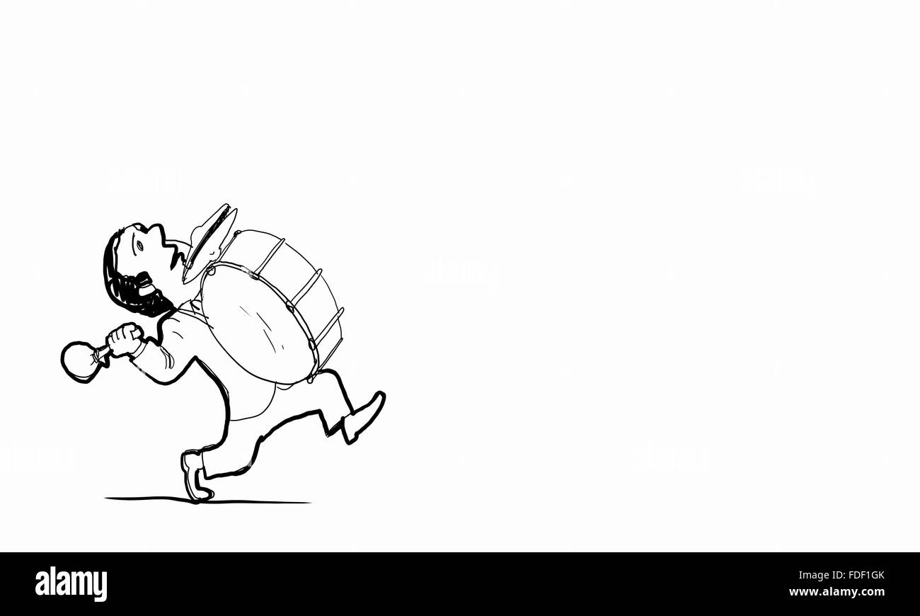 Caricature de l'homme drôle de jouer gros tambour Banque D'Images