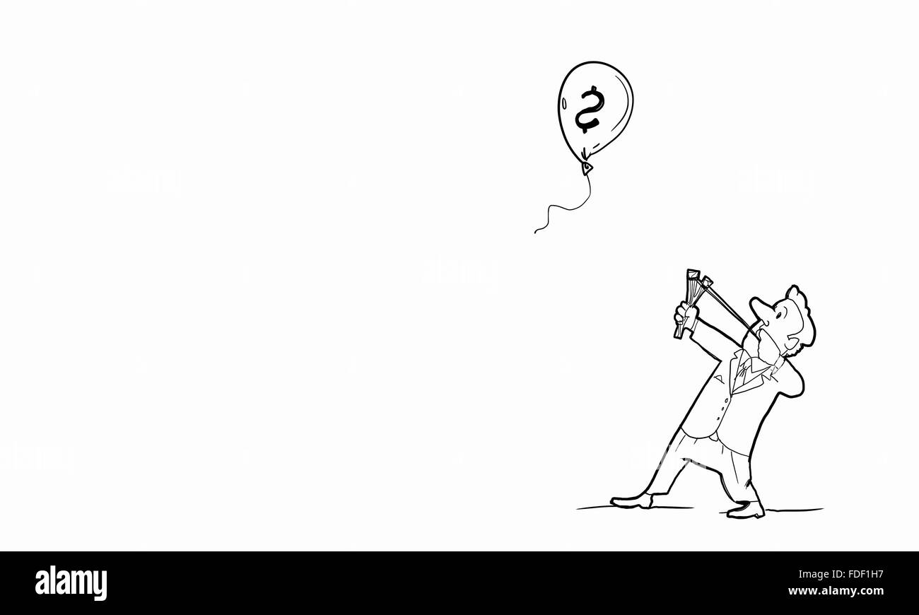 Caricature de businessman tournage en battant ballon dollar Banque D'Images