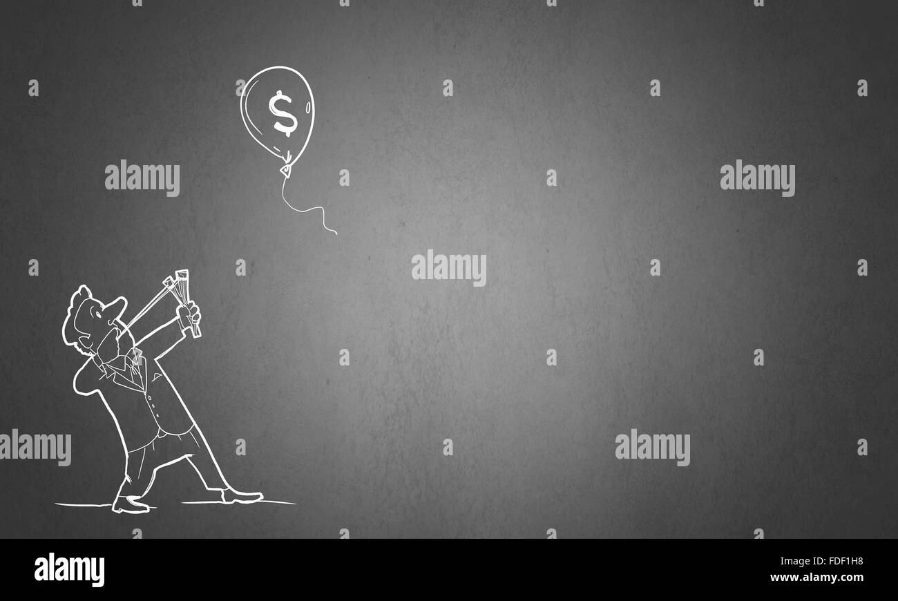 Caricature de businessman tournage en battant ballon dollar Banque D'Images
