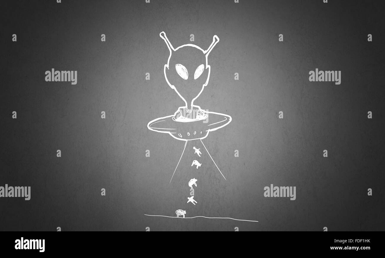 Croquis de l'alien UFO soucoupe volante dans Banque D'Images