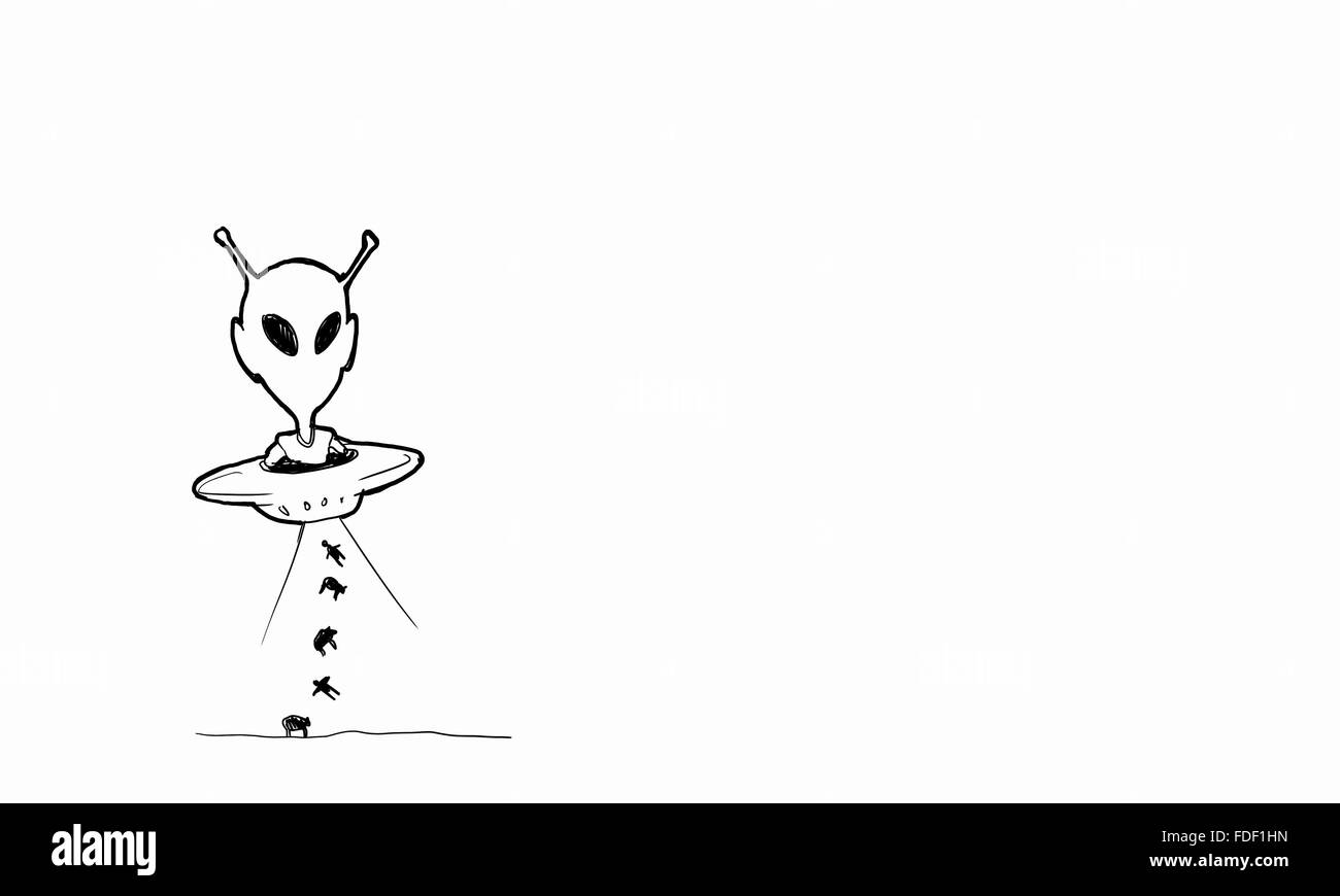 Croquis de l'alien UFO soucoupe volante dans Banque D'Images