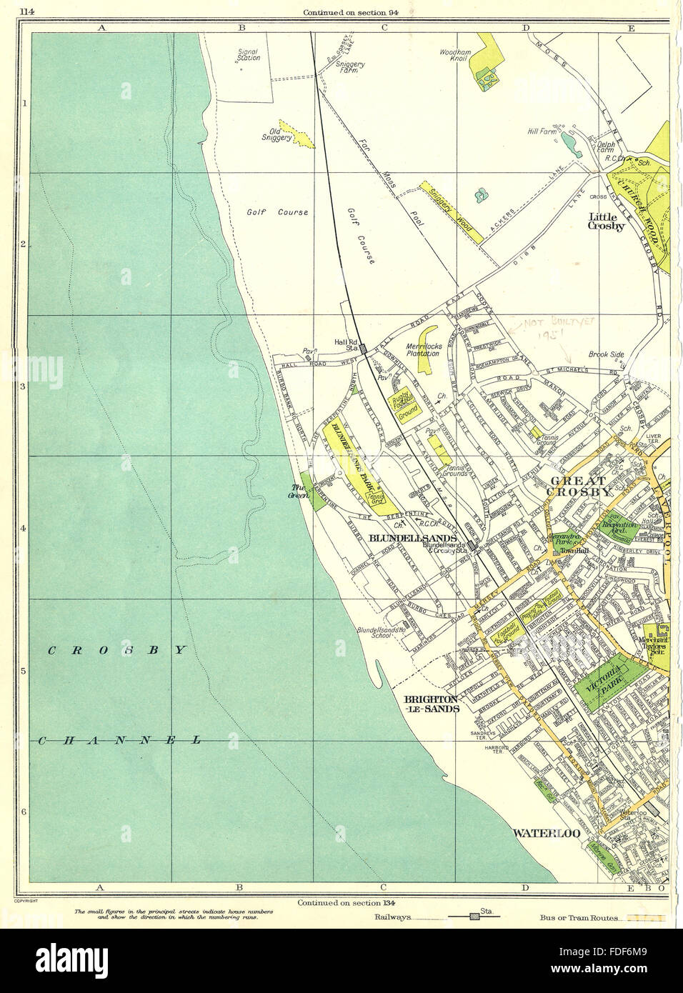 LIVERPOOL Great Crosby Blundellsands Waterloo Little Brighton-le-Sands 1935 carte Banque D'Images