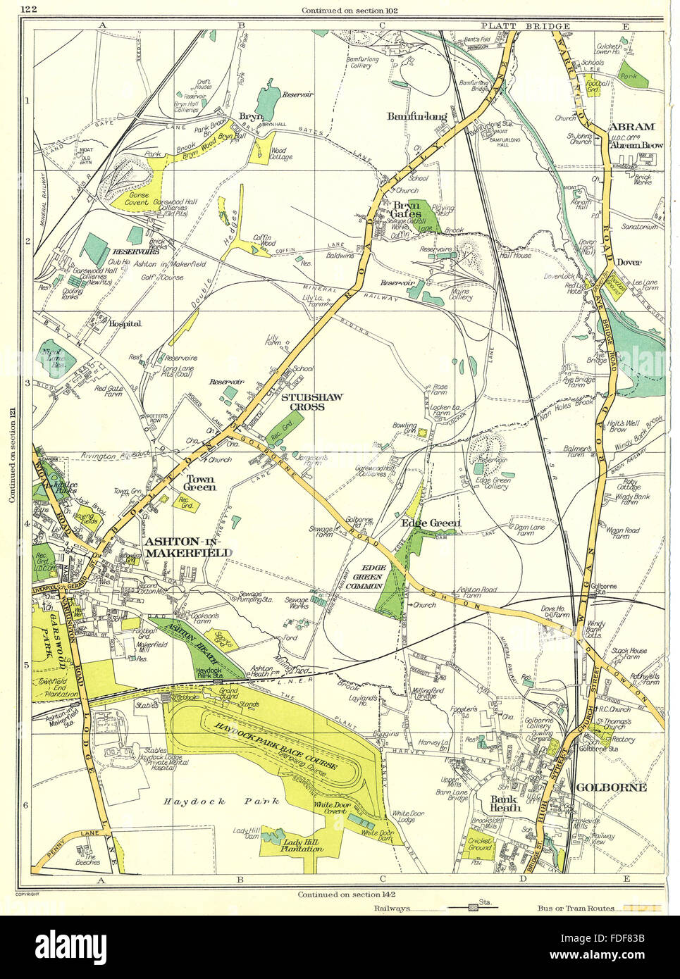 LANCS Ashton-in-Makerfield Stubshaw Cross Golborne Bank Heath Abram 1935 carte Banque D'Images