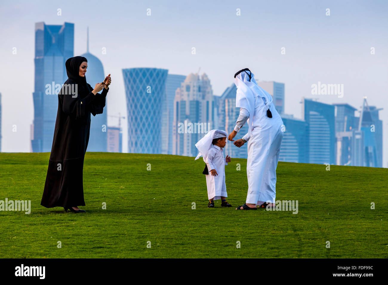 Groupe Famille qatari, Doha, Qatar Banque D'Images