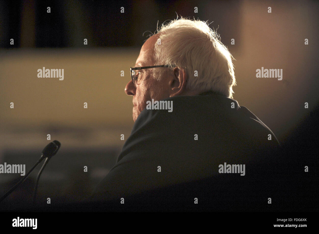 Davenport, Iowa. 29 janvier, 2016. Le candidat démocrate à la sénateur Bernie Sanders (I-VT) parle aux électeurs lors d'un rassemblement électoral à Bal Danceland, 29 janvier 2016 à Davenport, Iowa. Sanders continue de chercher un soutien pour la nomination démocrate avant le caucus de l'Iowa le 1 février © dpa/Alamy Live News Banque D'Images