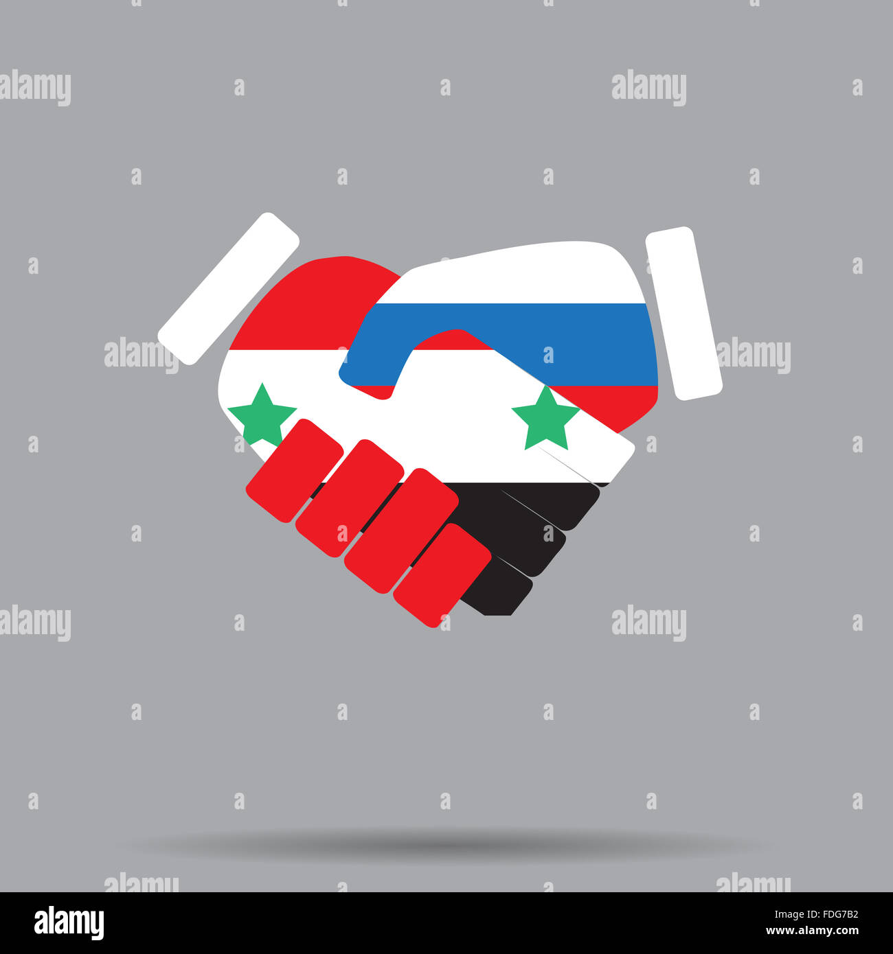 Poignée de la Syrie et signe symbole de la Russie. Amitié coopération la Russie et la Syrie, de l'accord national, poignée de main, le nombre de syriens Banque D'Images