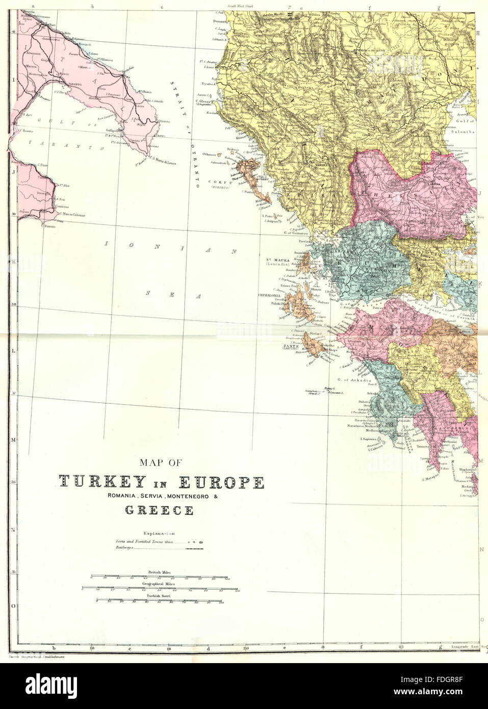 BALKANS ET GRÈCE SW feuille : Albanie Macédoine Grèce de l'Ouest. Bacon, 1895 Ancien site Banque D'Images