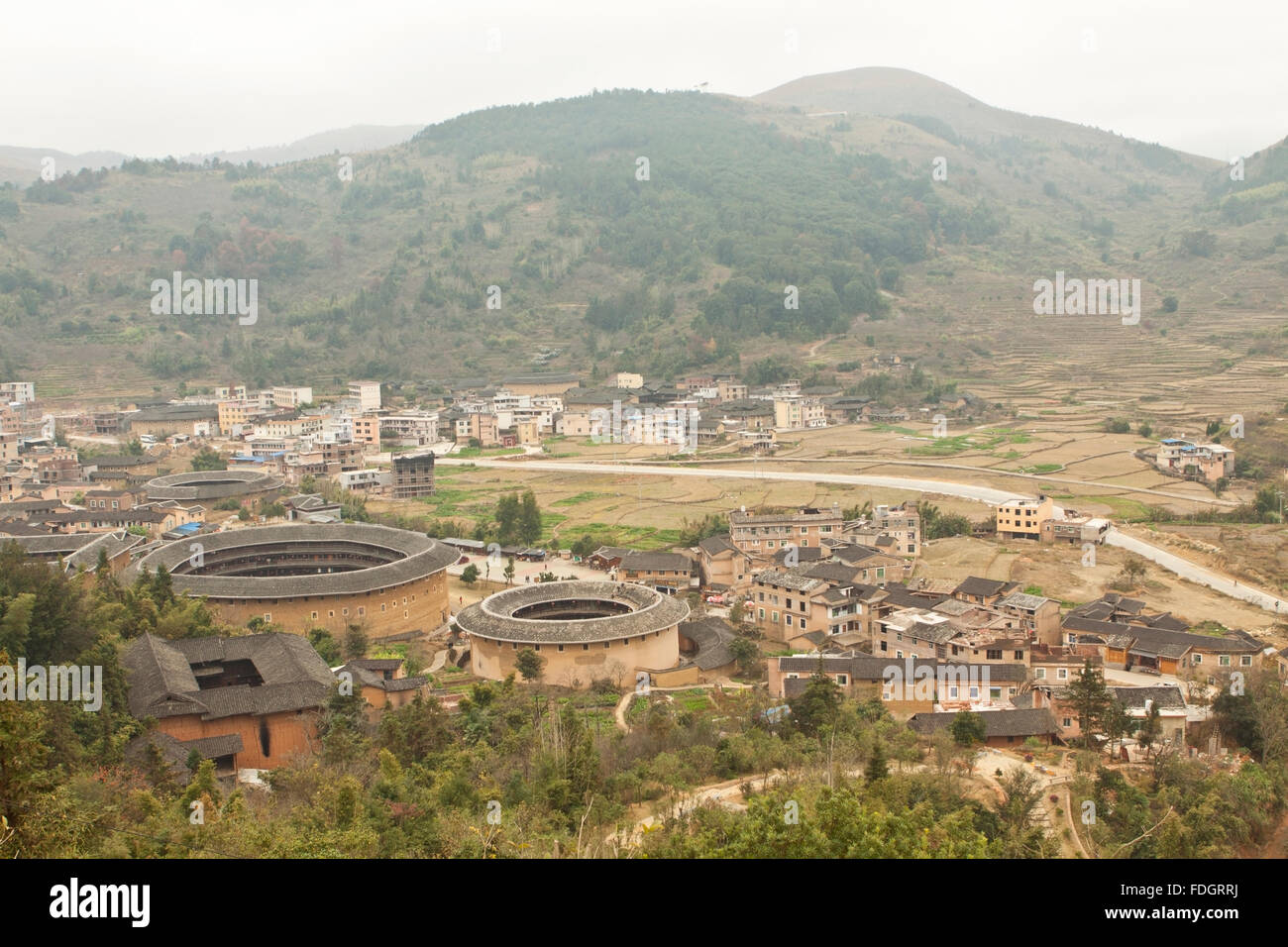 Vue d'en haut Tulou de Fujian en Chine, Banque D'Images