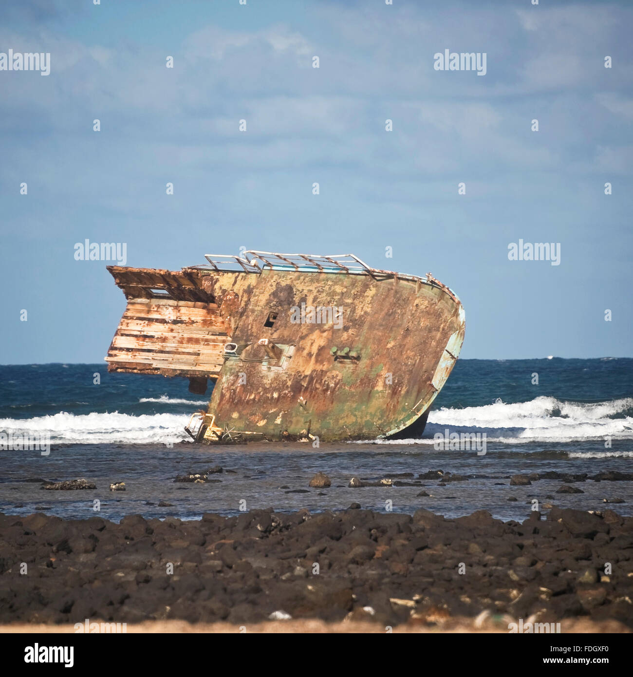 Vue sur place d'un naufrage au Cap Vert. Banque D'Images