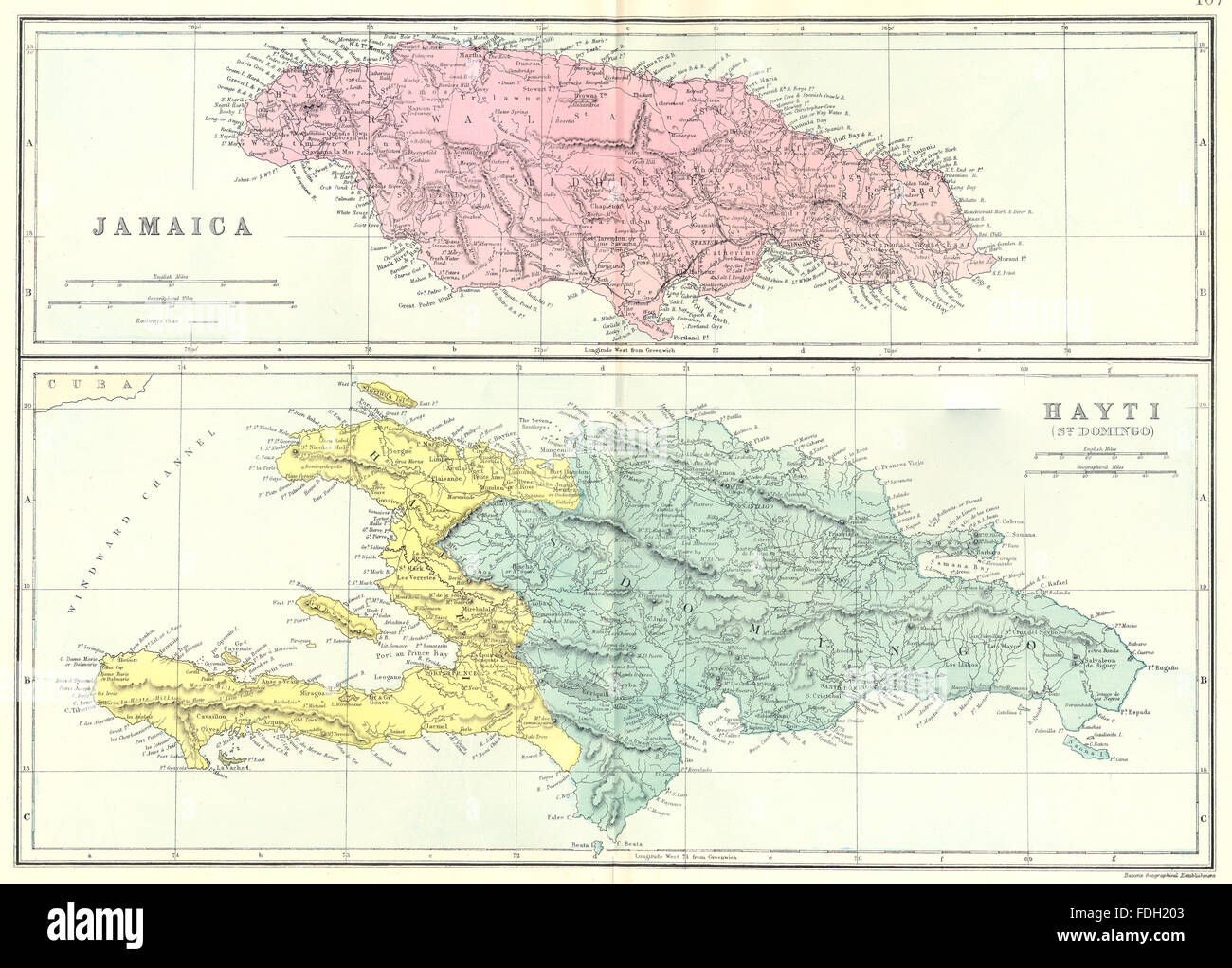 La Jamaïque et Haïti : Haïti Santo Domingo République dominicaine. Bacon, 1895 map Banque D'Images