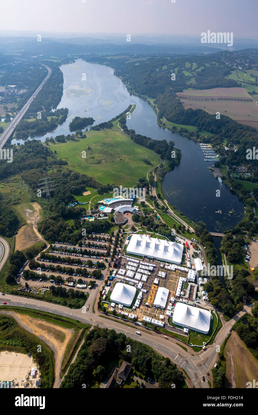 Vue aérienne, Zeltfestival Ruhr 2014 sur Kemnader réservoir, tente de l'événement. Lieu de l'événement, Bochum, la Ruhr, Banque D'Images