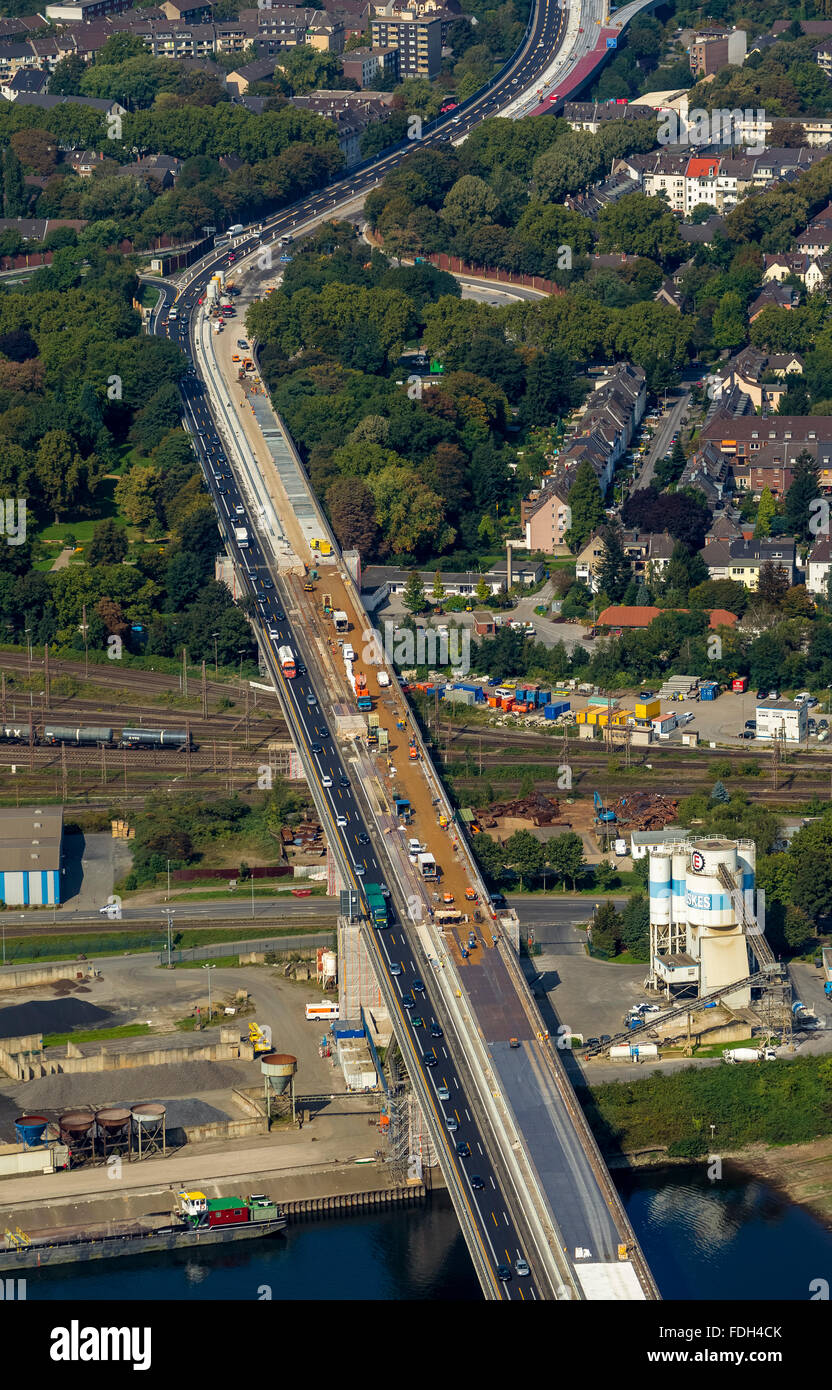 Vue aérienne du pont, rénovations, ponts-routes délabrées, l'expansion et l'extension A59 A59, le blocage, Duisburg, la Ruhr, Banque D'Images