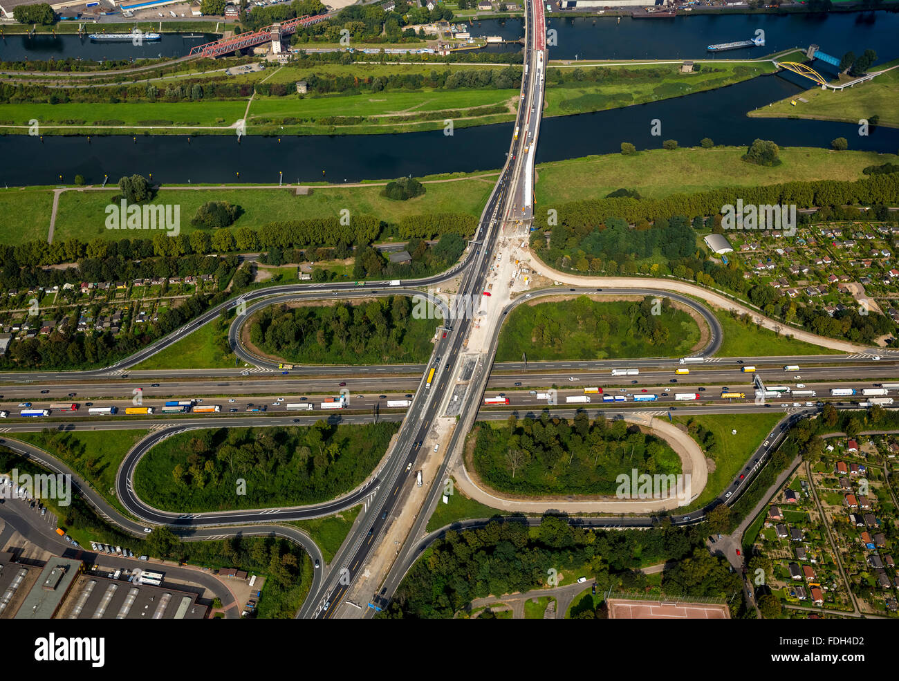 Vue aérienne, de l'autoroute A59 et A40 autoroute de la Ruhr, l'expansion et l'extension A59 A59, le blocage, Duisburg, Ruhr, Banque D'Images