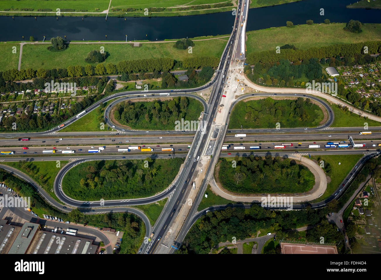 Vue aérienne, de l'autoroute A59 et A40 autoroute de la Ruhr, l'expansion et l'extension A59 A59, le blocage, Duisburg, Ruhr, Banque D'Images