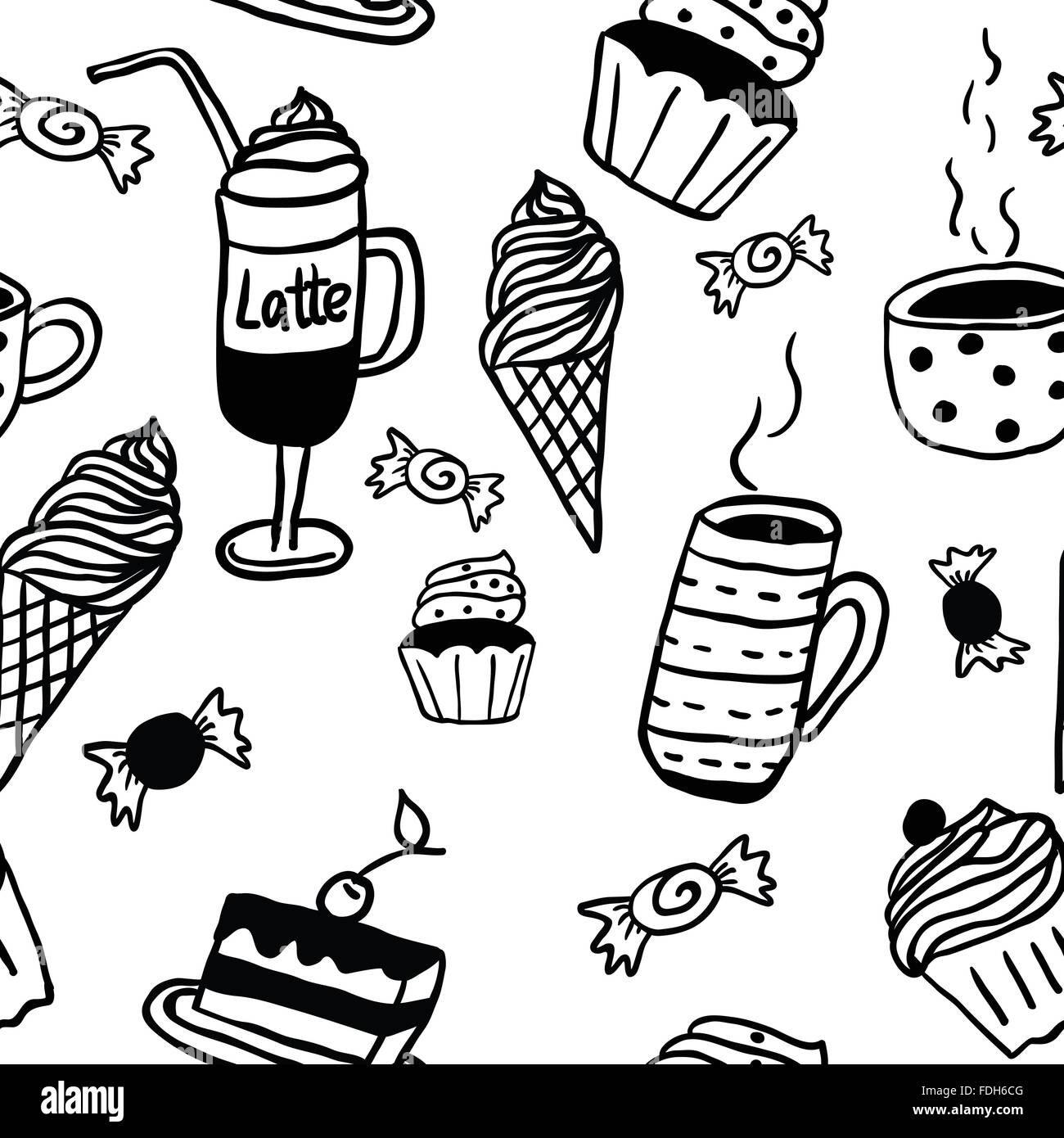 Motif transparent doux avec des boissons et des bonbons Illustration de Vecteur