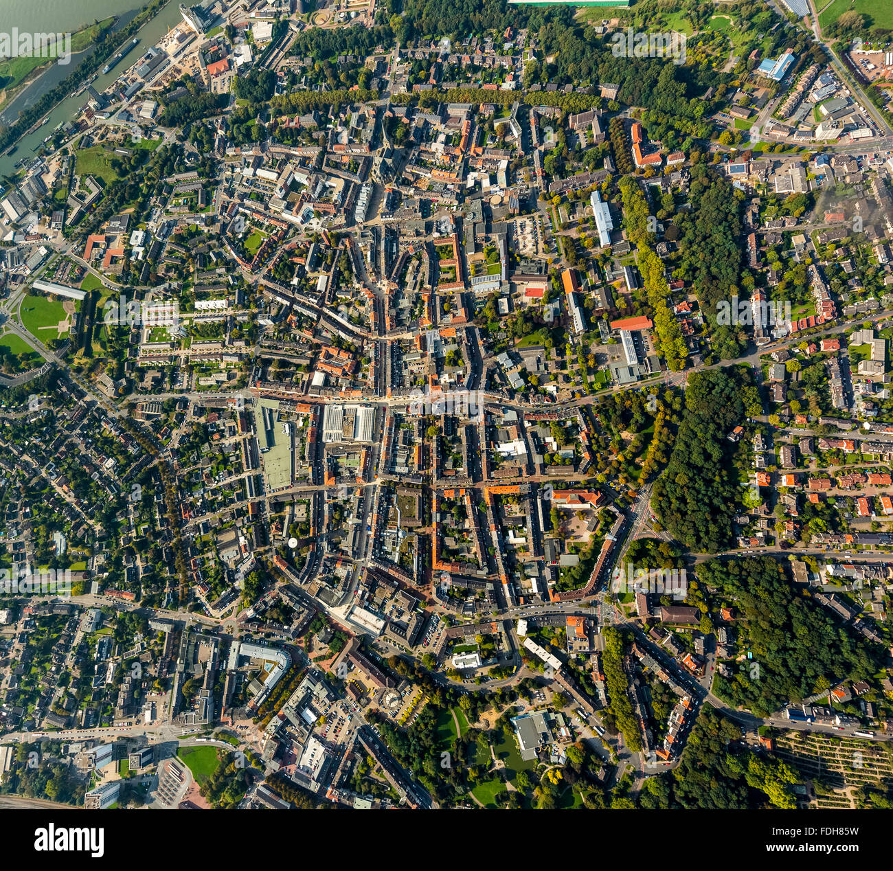 Vue aérienne, plan du centre-ville de ronde, des aperçus de Wesel, centre historique de la ville de Wesel, Wesel, Rhénanie du Nord-Westphalie,, Banque D'Images