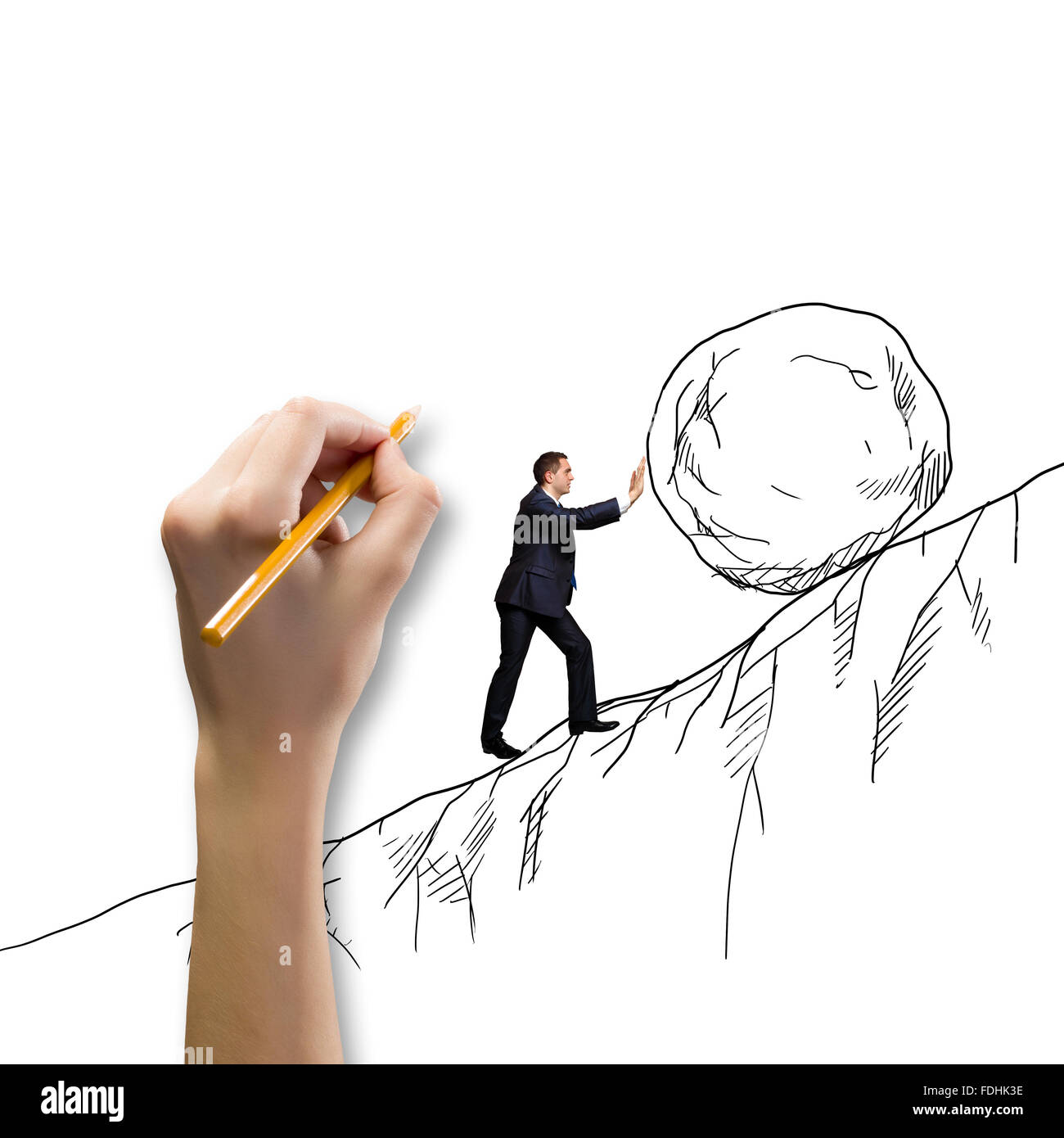 Matériel roulant puissant businessman pierre énorme sur hill Banque D'Images Matériel roulant puissant businessman pierre énorme sur hill Banque D'Images