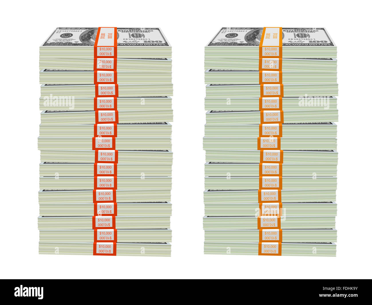 Des piles de centaines de dollars en bottes (isolé) Banque D'Images