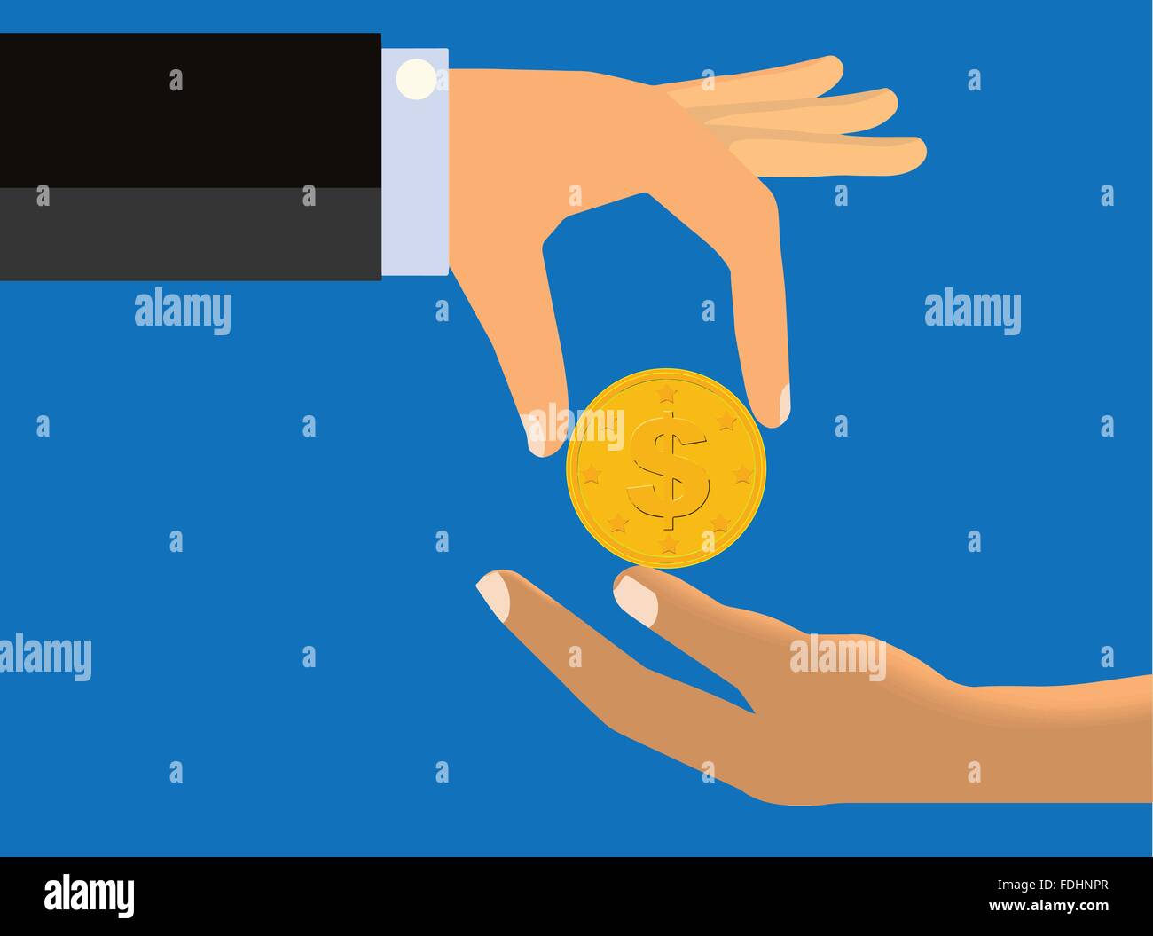 Remettre la main à l'or ou de monnaie main inerte d'une autre personne Illustration de Vecteur
