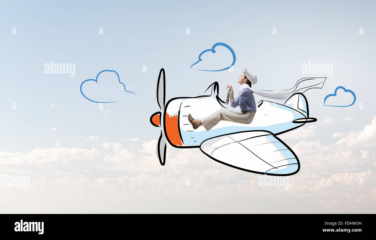 Jeune Femme Drole En Vol En Avion Air Tire Photo Stock Alamy