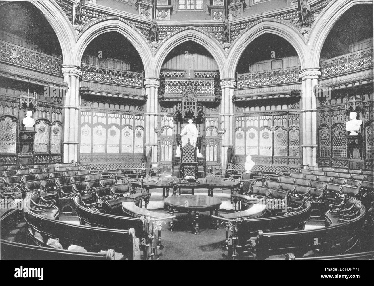 Londres : le Guildhall- La salle du Conseil, antique print 1896 Banque D'Images