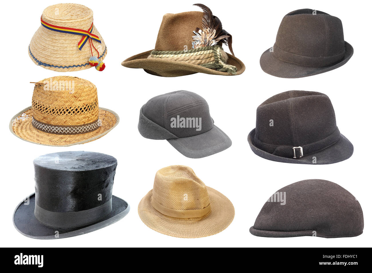 Collection de vieux chapeaux traditionnels isolated over white background prêt pour votre conception Banque D'Images
