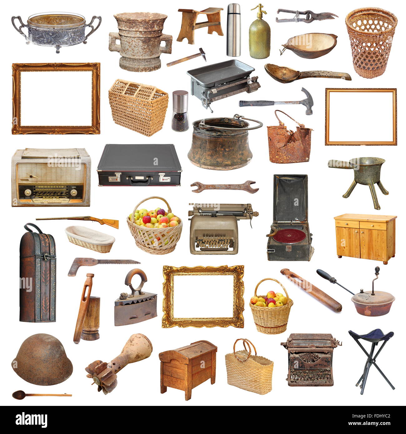 Collection d'objets vintage isolated over white background Banque D'Images