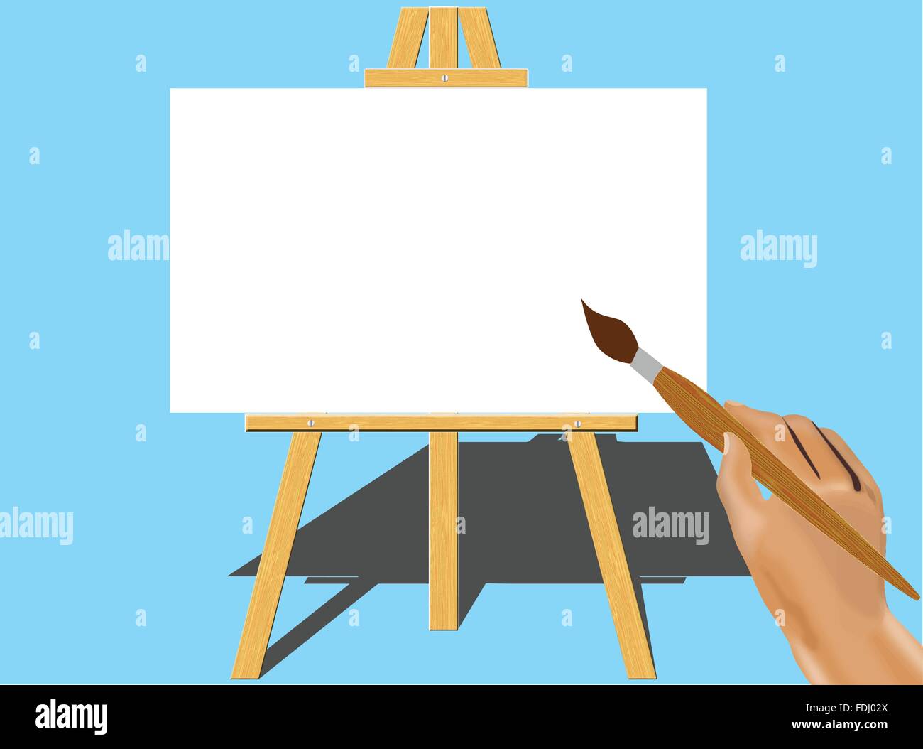 Avec le pinceau à la main Prêt à peindre sur une toile montée sur un chevalet Illustration de Vecteur