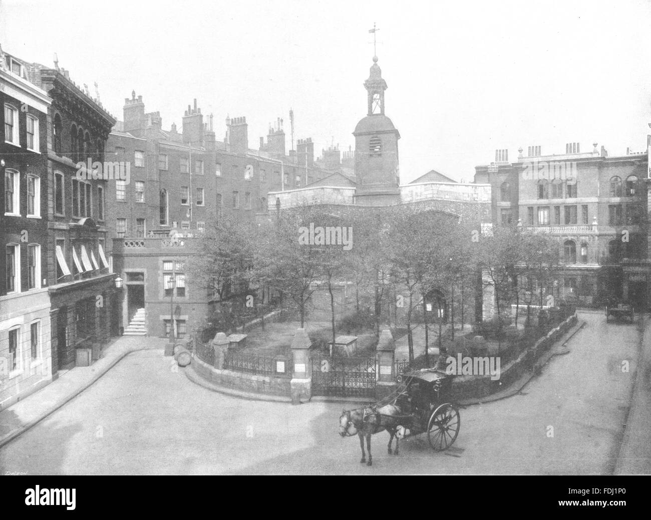 Londres : Grand St Helen's- St Helen's Church et cimetière, antique print 1896 Banque D'Images