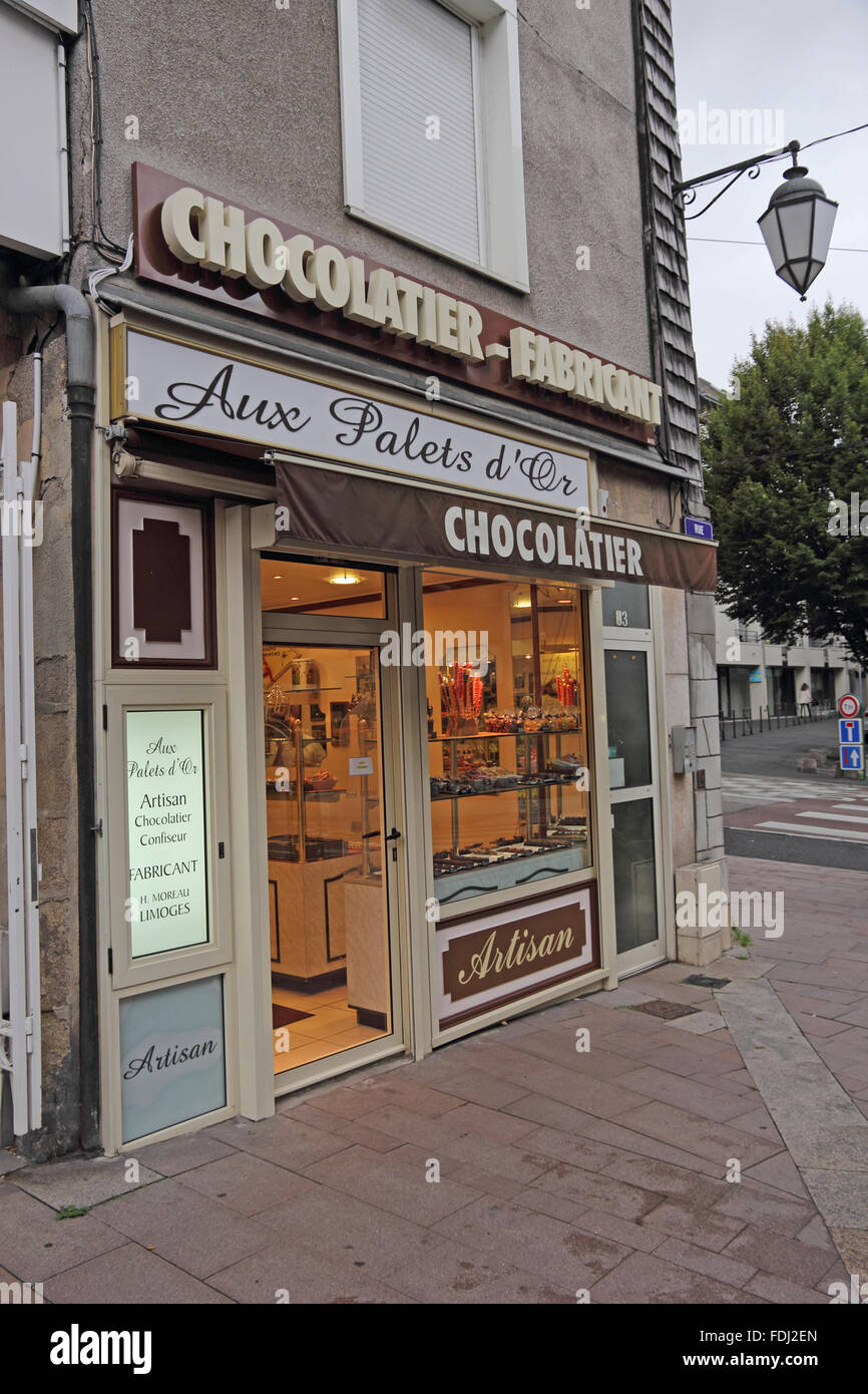 Aux palets d'Or, chocolatier boutique, Limoges, France Banque D'Images