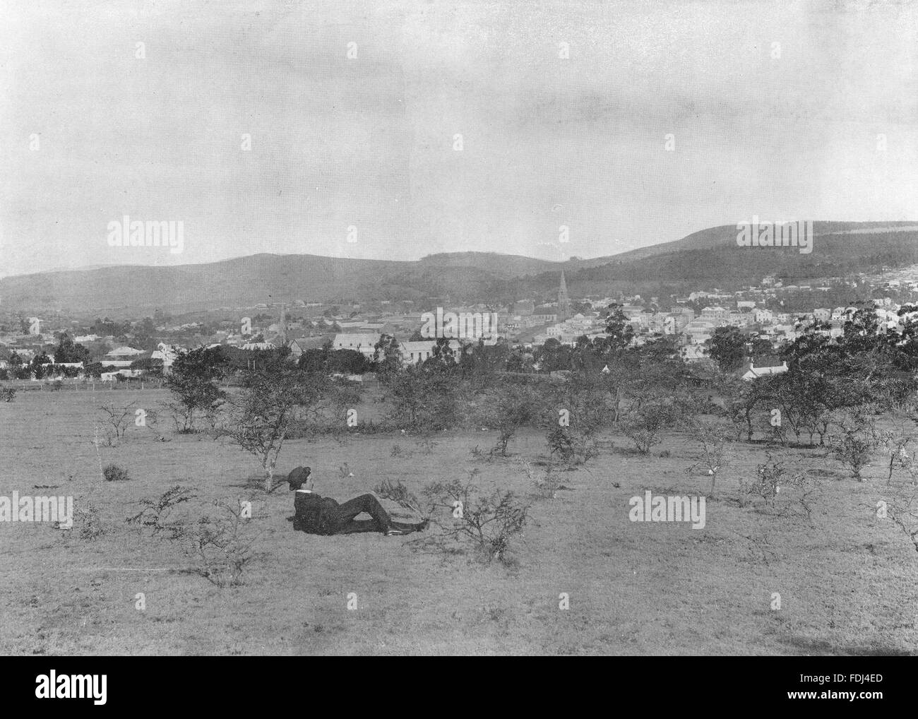 Afrique du Sud : vue générale de Grahamstown, antique print 1899 Banque D'Images