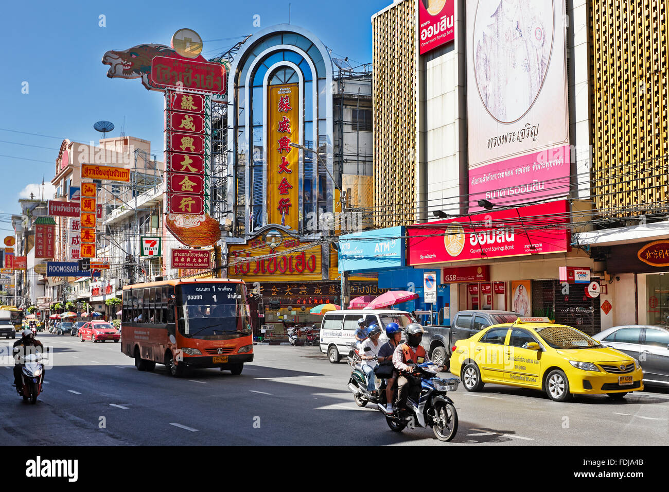 Yaowarat Road, Chinatown District, Bangkok, Thaïlande. Banque D'Images