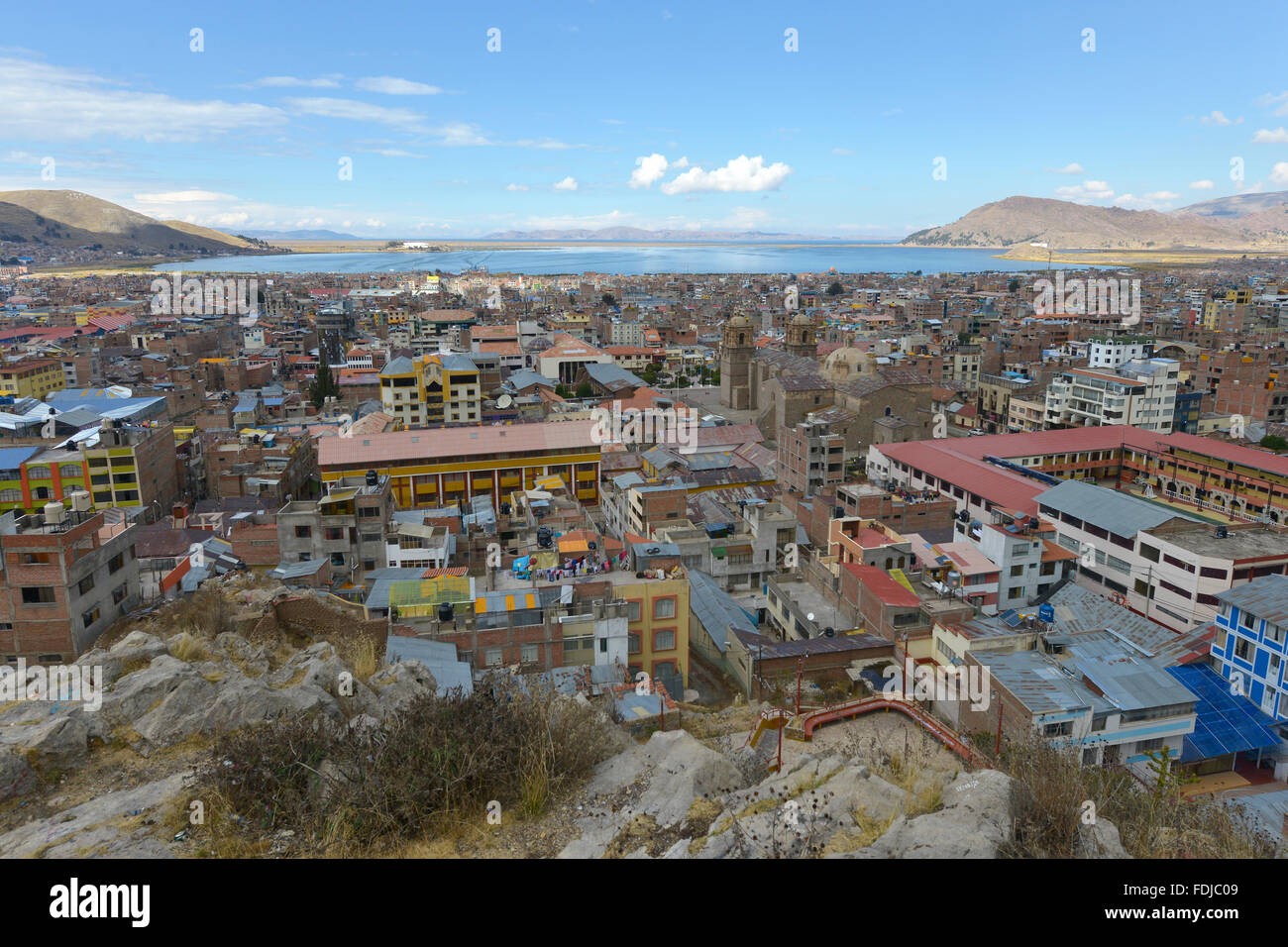 Puno, Pérou. Situé à Puno sur les rives du lac Titicaca. C'est la capitale de la région de Puno. Banque D'Images