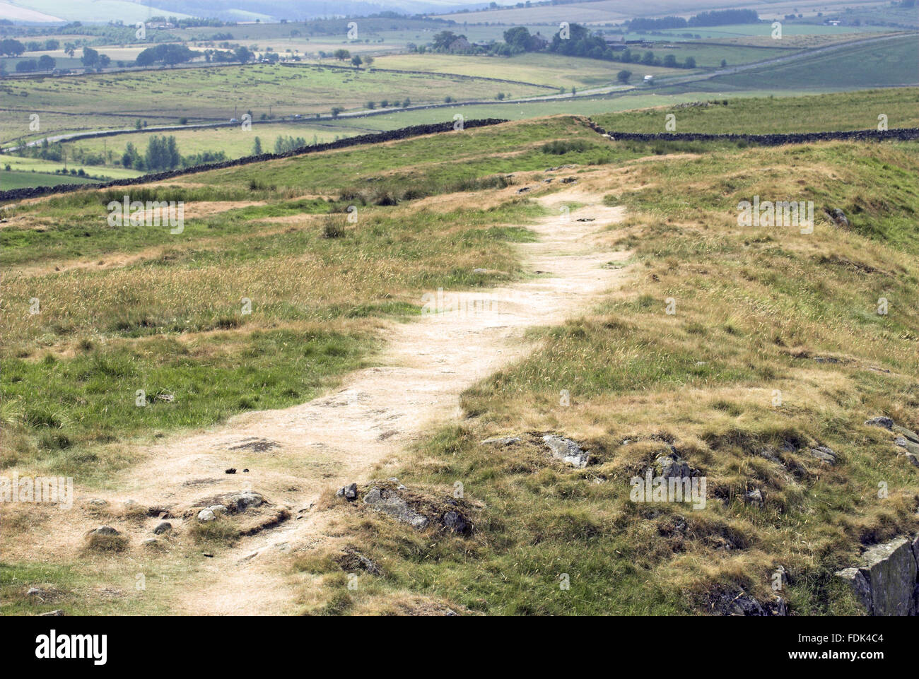 Les conditions sèches au Fort de Housesteads (Vercovicium), l'un des seize bases permanentes sur le mur d'Hadrien, Northumberland, photographiés au cours de la canicule de juillet 2006. Banque D'Images