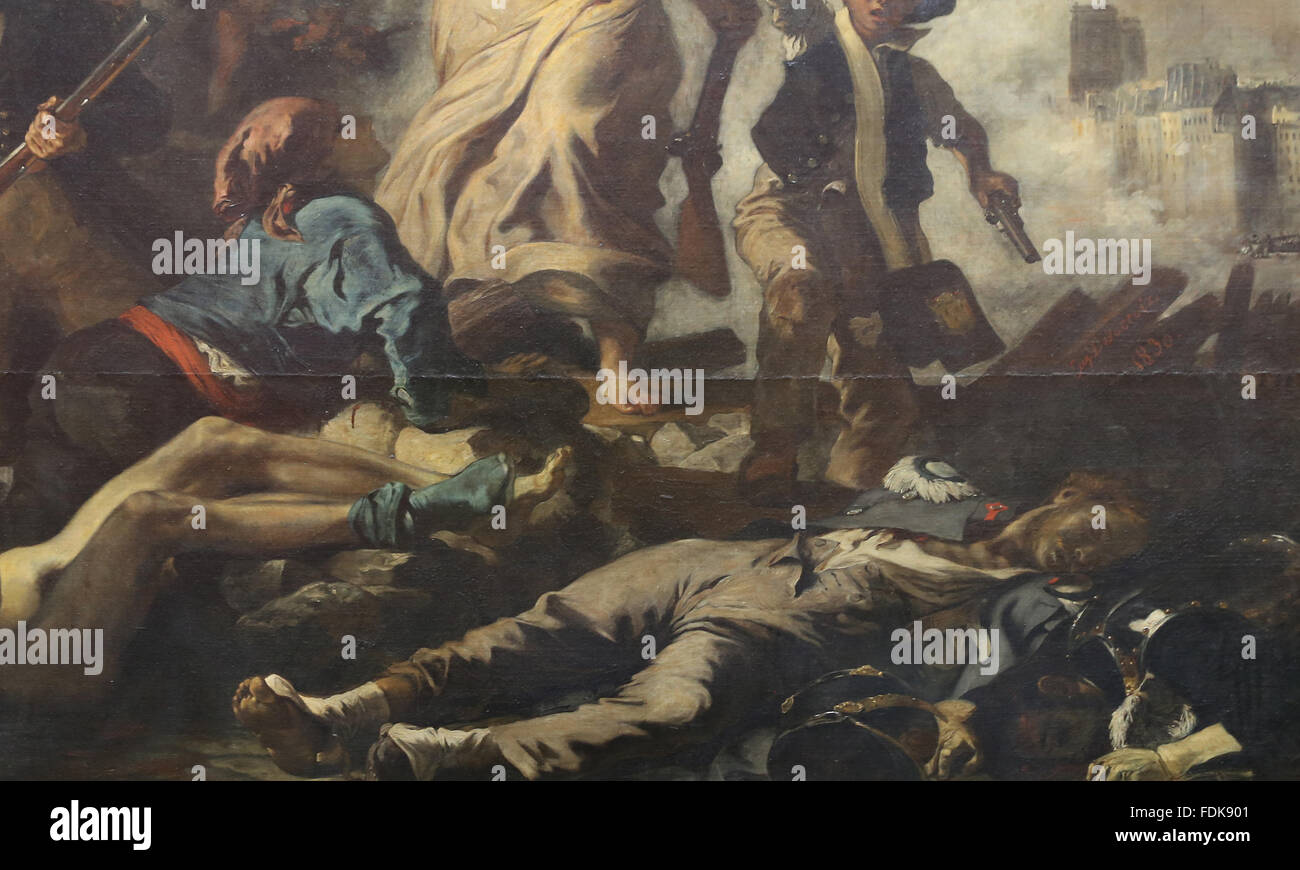 Le 28 juillet 1830. La liberté guidant le peuple, 1831. Par Eugène Delacroix (1798-1863). Détail. Musée du Louvre. Paris. La France. Banque D'Images