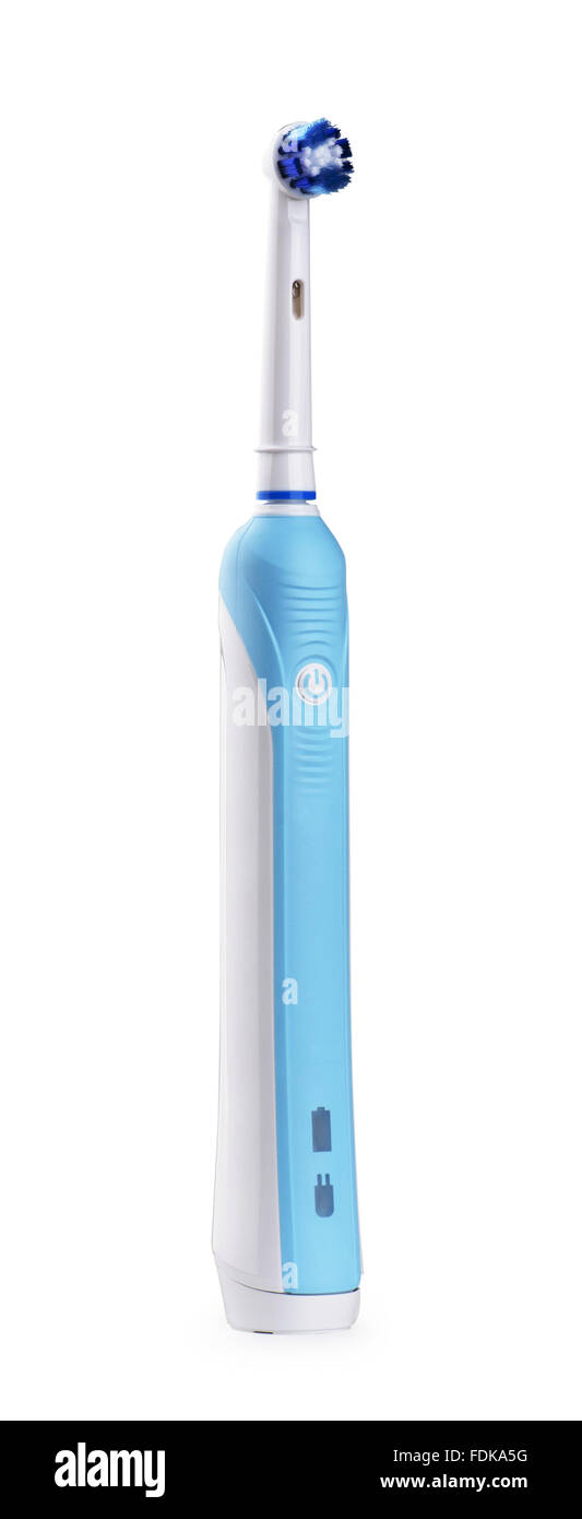 Brosse à dents électrique long sur un fond blanc Banque D'Images